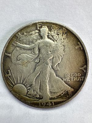 1941 US Walking Liberty Silver Half Dollar. 1941 US Walking Liberty silver half dollar, KM# 142. 