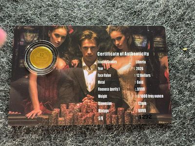 Liberia 2026 Gold 12 Dollars Las Vegas Commemorative Coin. A struck gold commemorative coin 