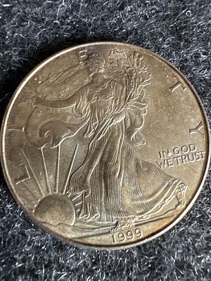 1999 US American Silver Eagle One Dollar Coin. A 1999 US American Silver Eagle one-dollar 