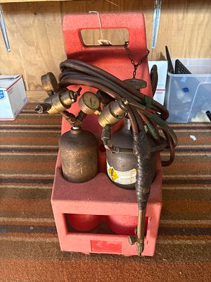Portable Oxy-Acetylene Welding and Cutting Torch Kit in Red Carry Tote. One portable 