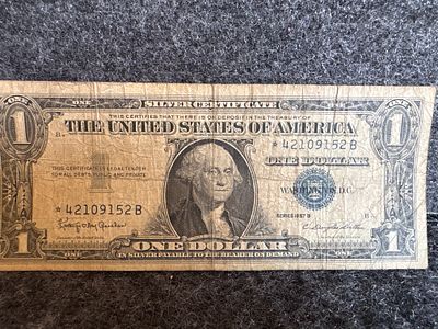 US Series 1957 B $1 Silver Certificate Star Note. This United States Series 1957 B one dollar 
