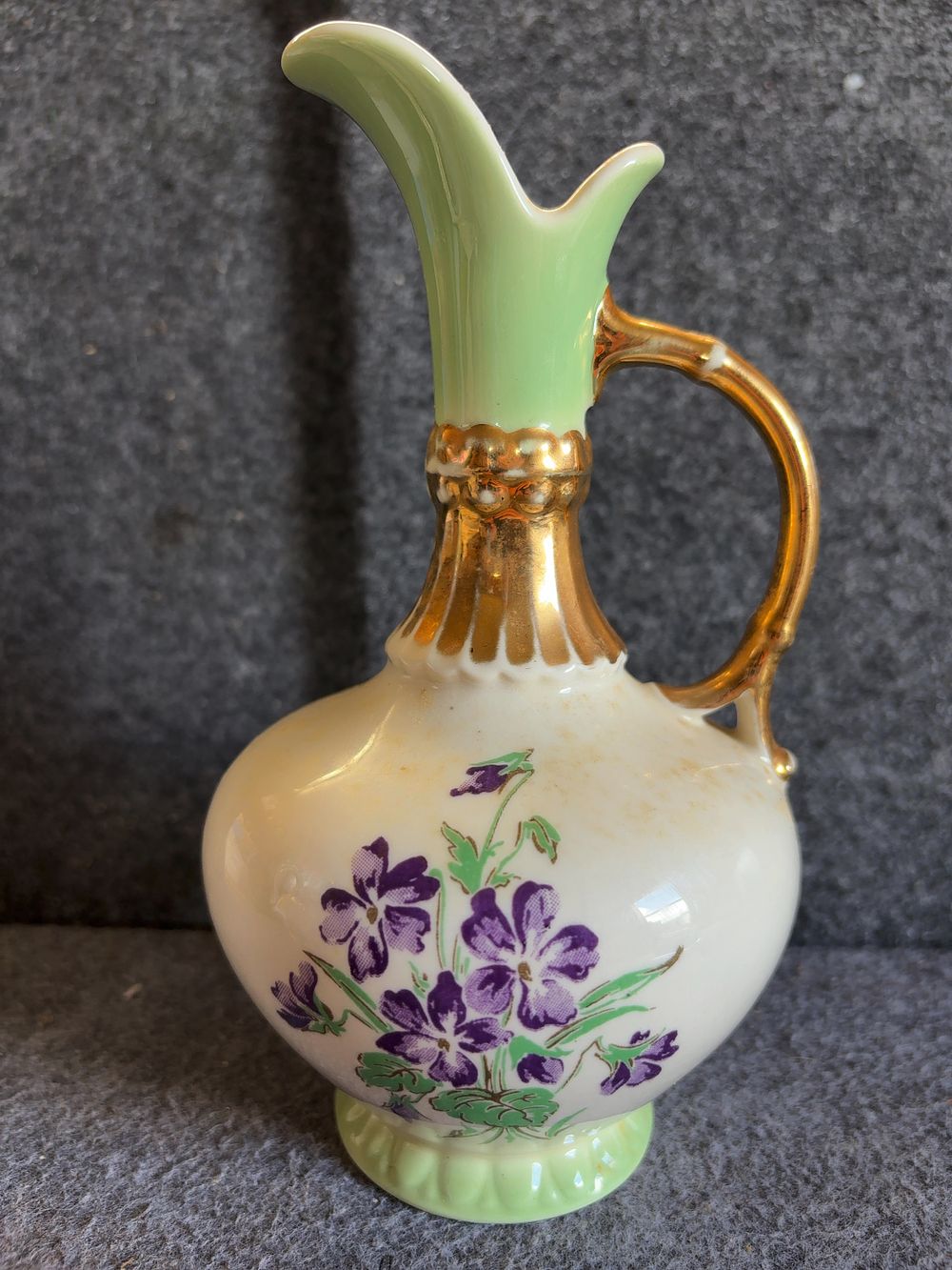 Lot 157: Mid-Century American Porcelain Floral Miniature Pitcher with 22 Karat Gold
