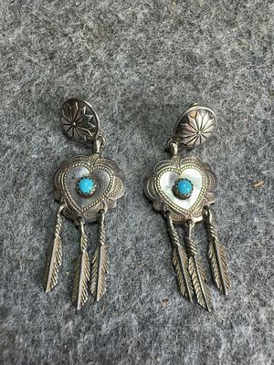 A Pair of Quoc Turquoise Inc. (Q.T.) Southwestern Sterling Silver and Turquoise Heart and 