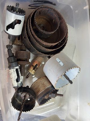 A Collection of Vintage Lenox and Assorted Industrial Hole Saws with Arbors. This is an 
