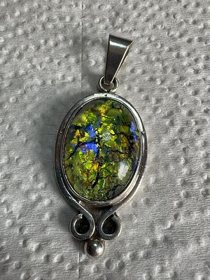 Vintage Mexican Sterling Silver and Dichroic Art Glass Pendant. This vintage Mexican pendant is 