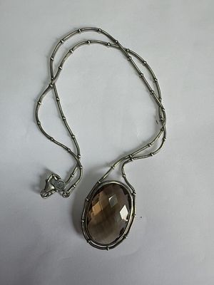 Mid-Century Modern Sterling Silver and Smoky Quartz Pendant Necklace by Stromberg. This 