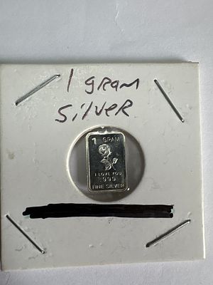MSG 1 Gram .999 Fine Silver Bullion Bar. A single rectangular .999 fine silver bullion bar 