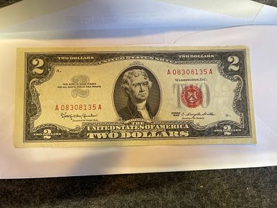 Series 1963 2 Dollar Bill Red Seal Crisp Uncirculated