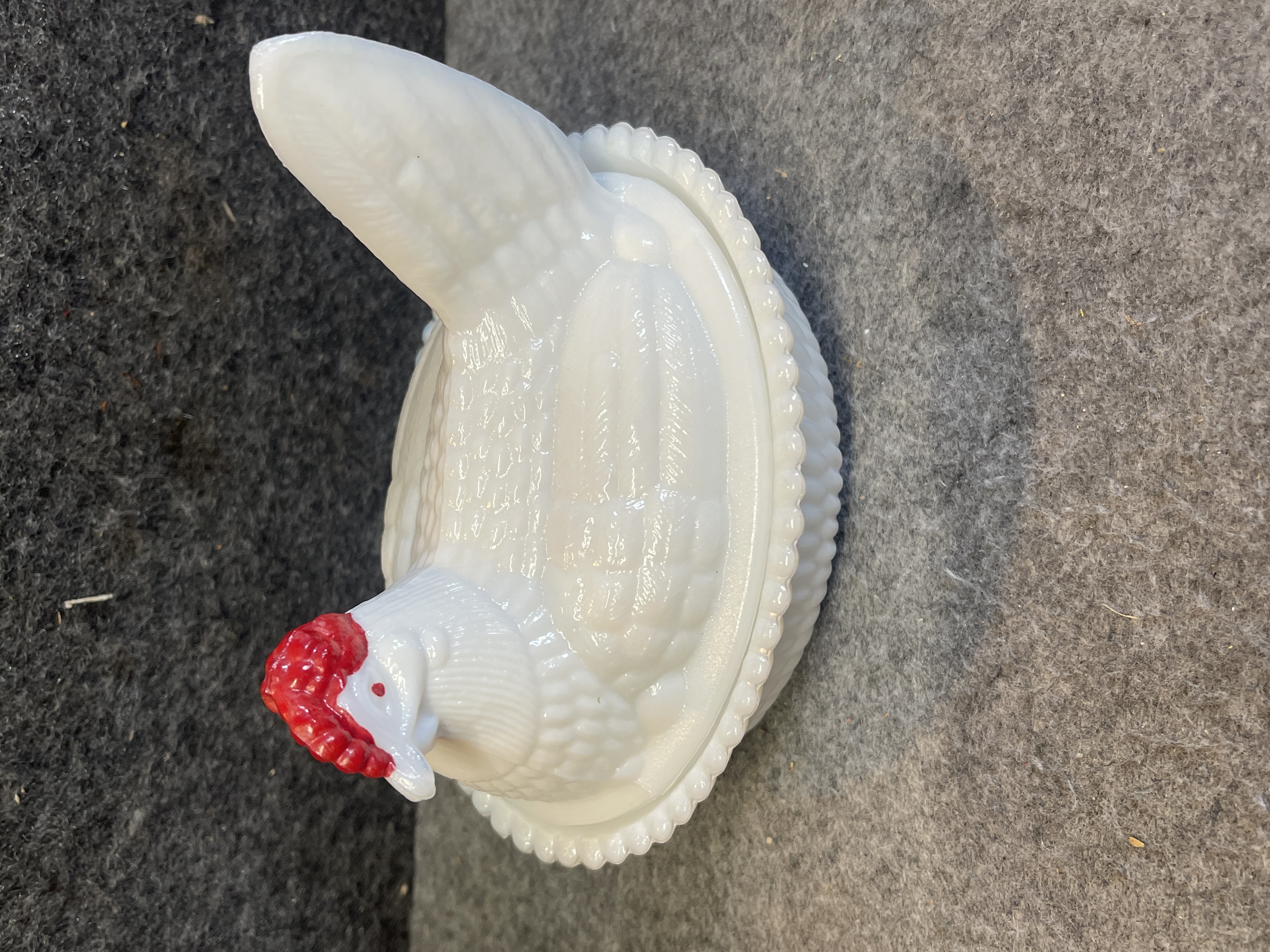 Westmoreland Milk Glass Hen on Nest Split Tail Covered Dish