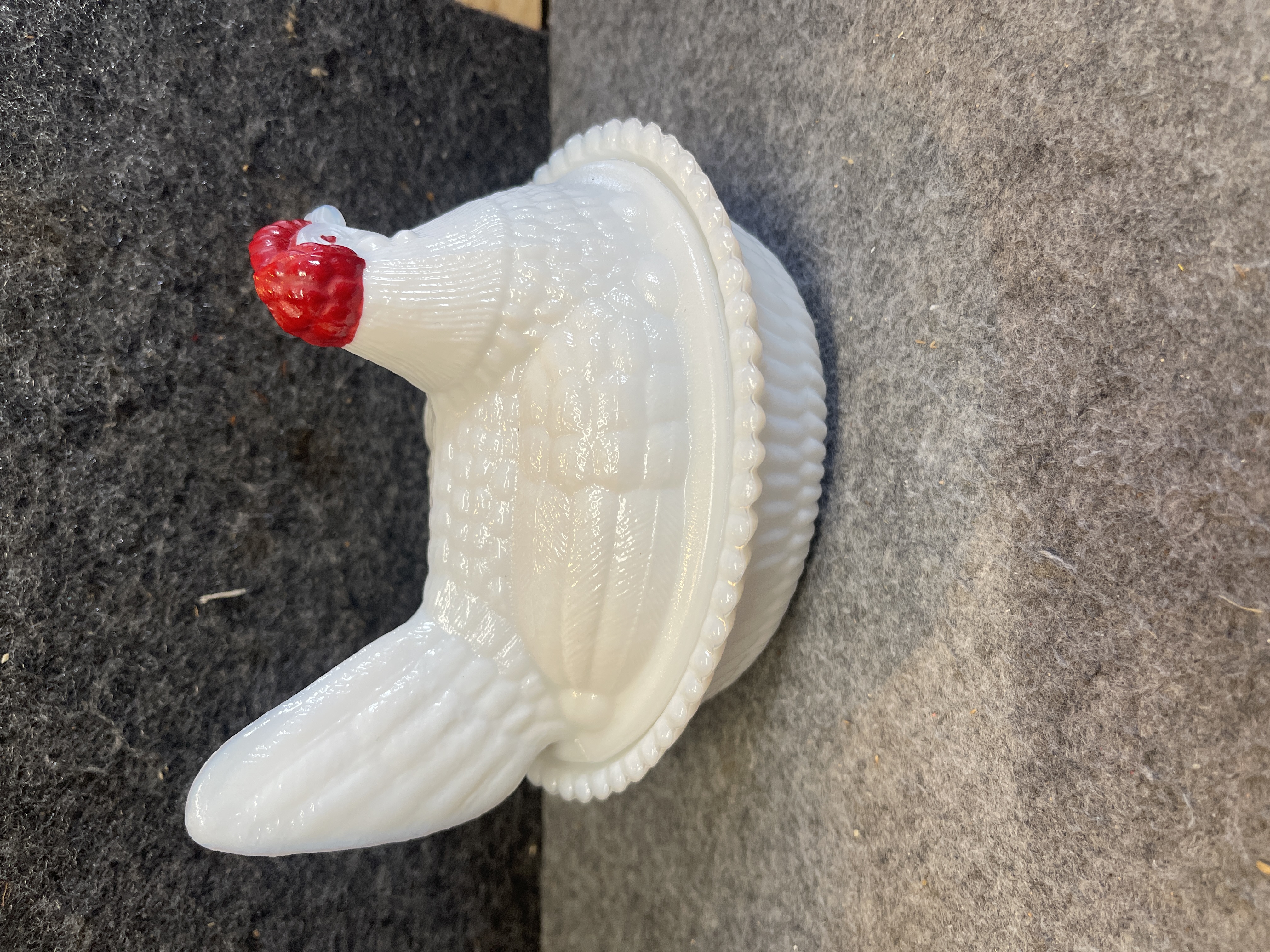 Westmoreland Milk Glass Hen on Nest Split Tail Covered Dish