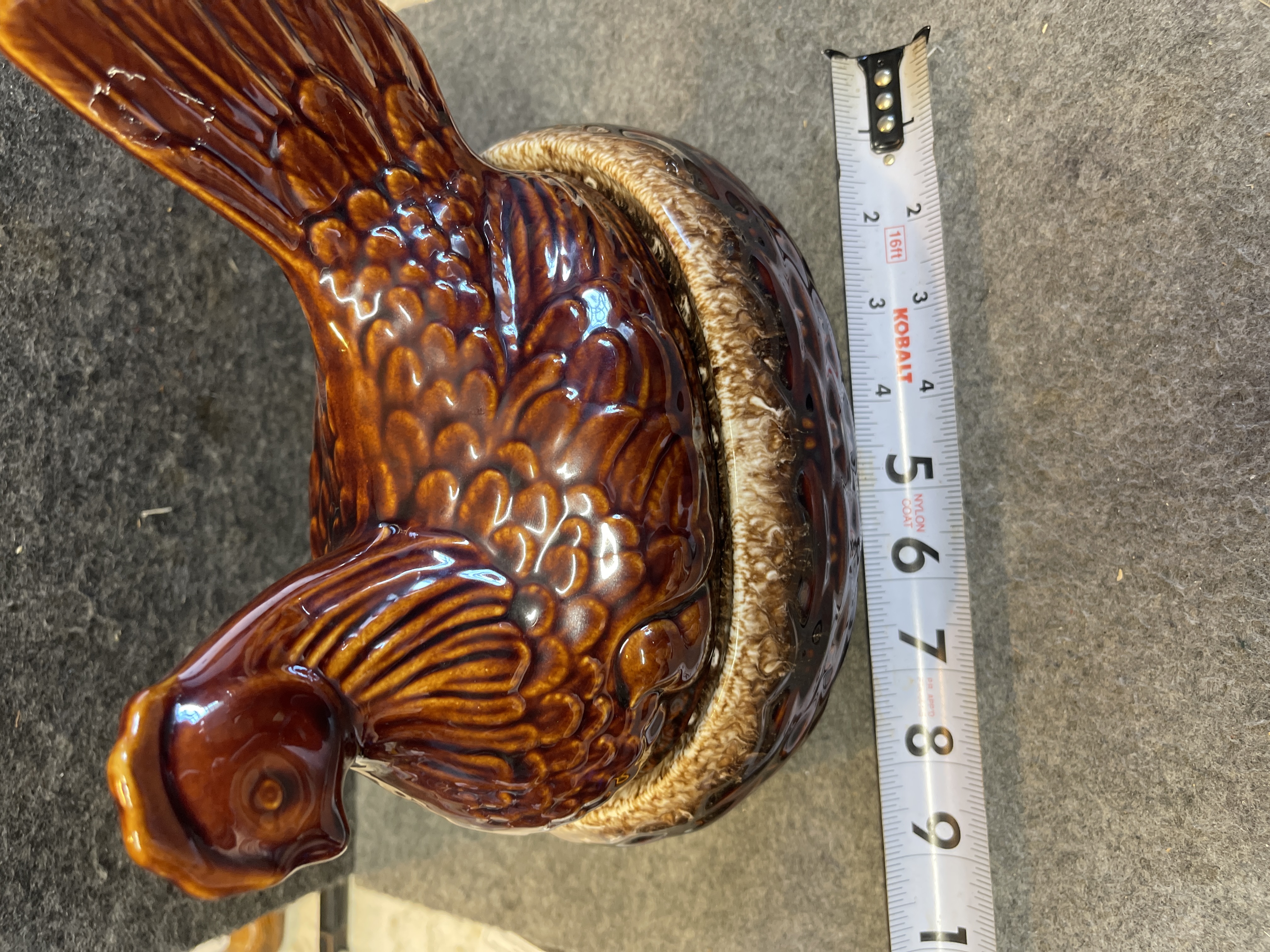 Hull Pottery Mirror Brown Drip Hen on Nest Casserole Dish