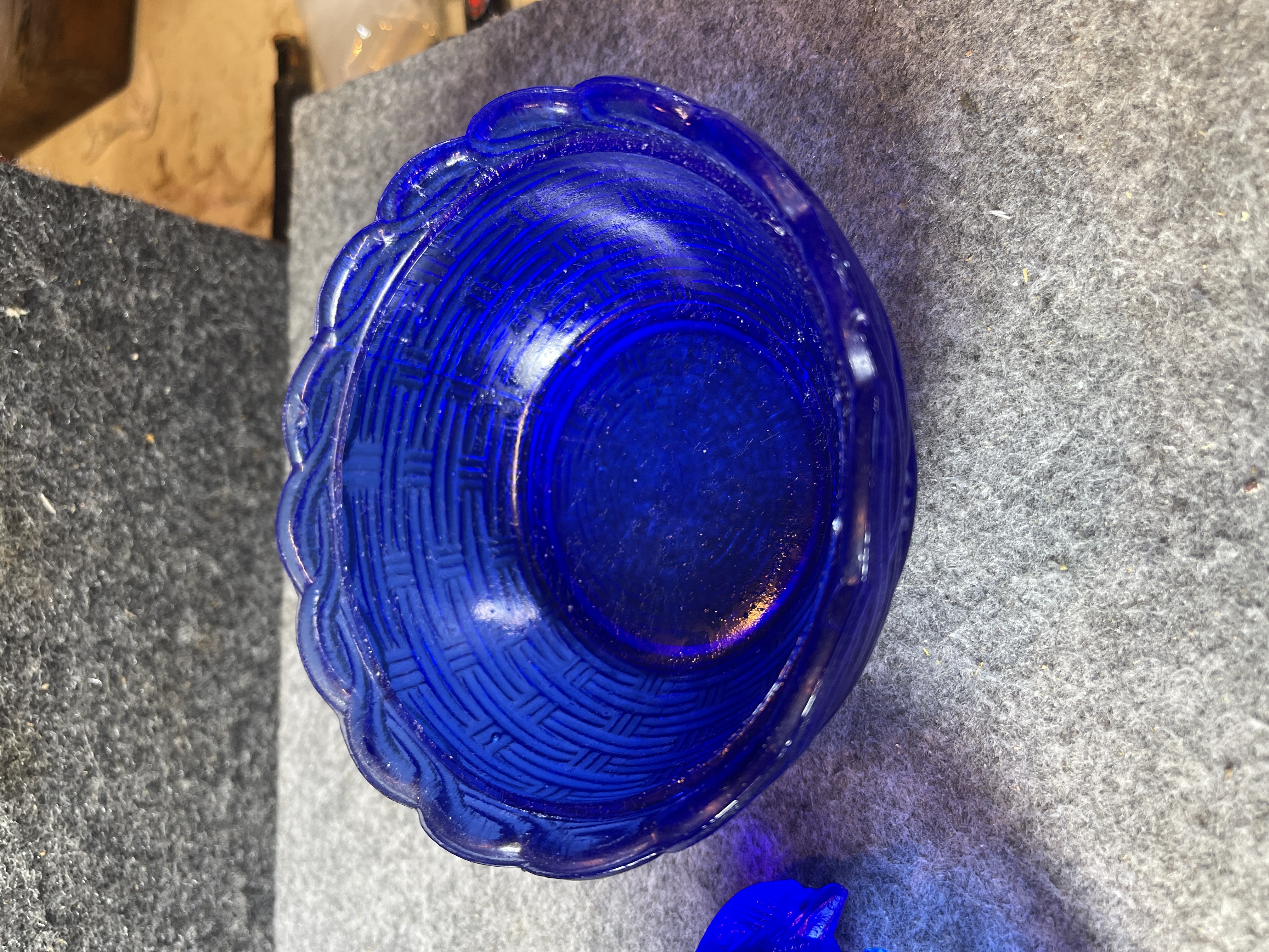 Hazel-Atlas Cobalt Blue Carnival Glass Bird on Nest Covered Dish