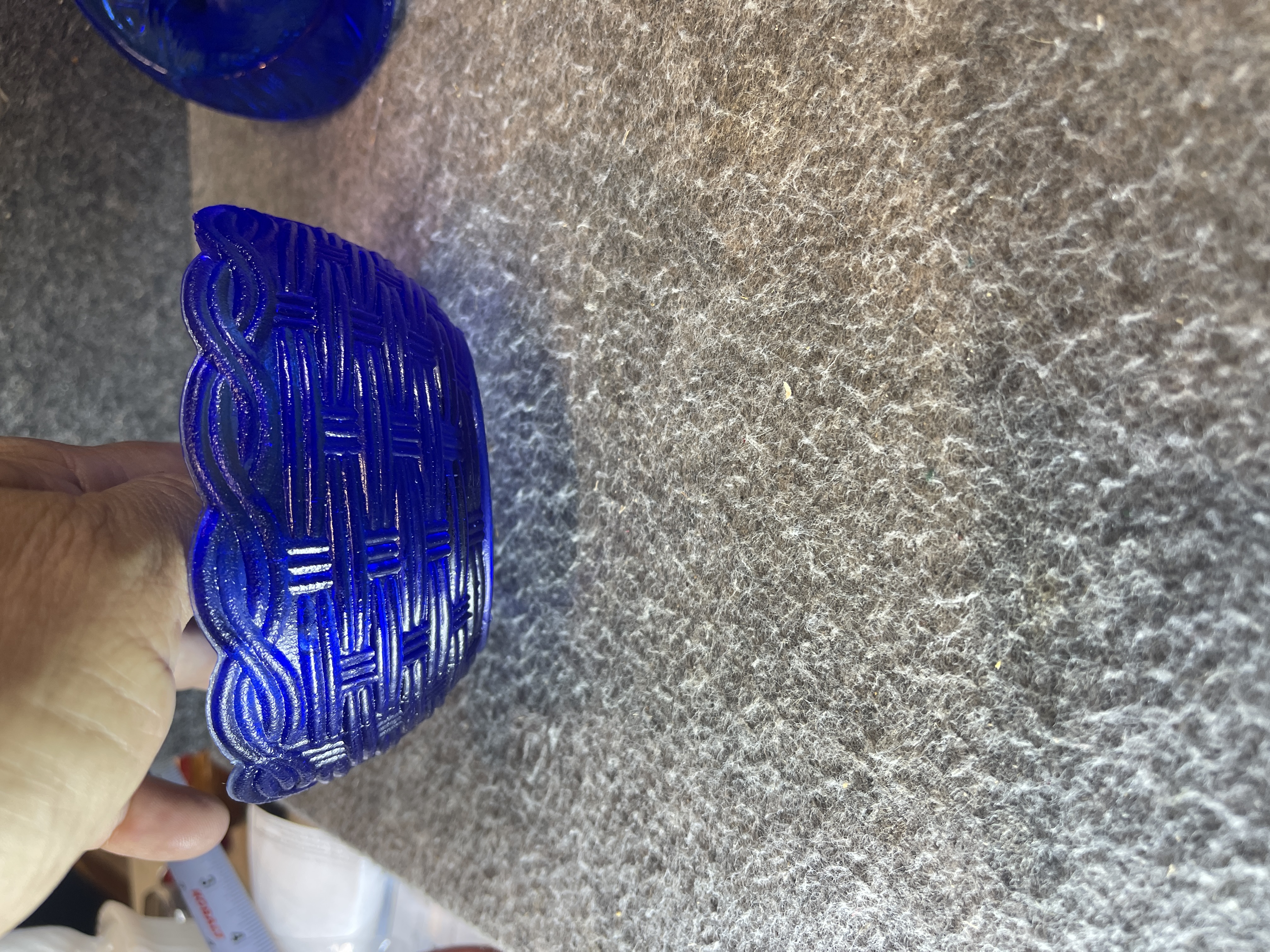 Hazel-Atlas Cobalt Blue Carnival Glass Bird on Nest Covered Dish