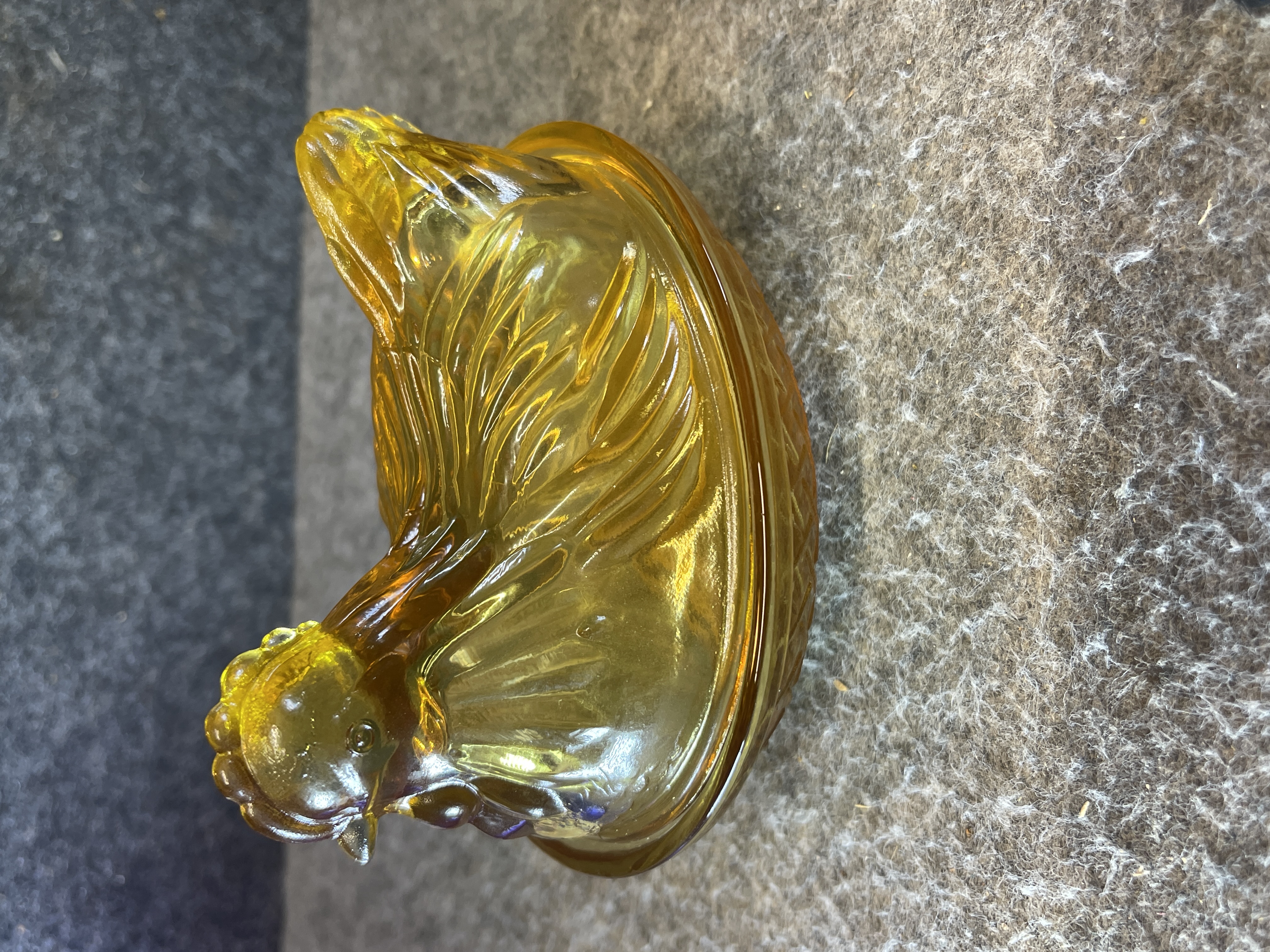 Hazel Atlas Amber Glass Miniature Hen on Nest Covered Dish