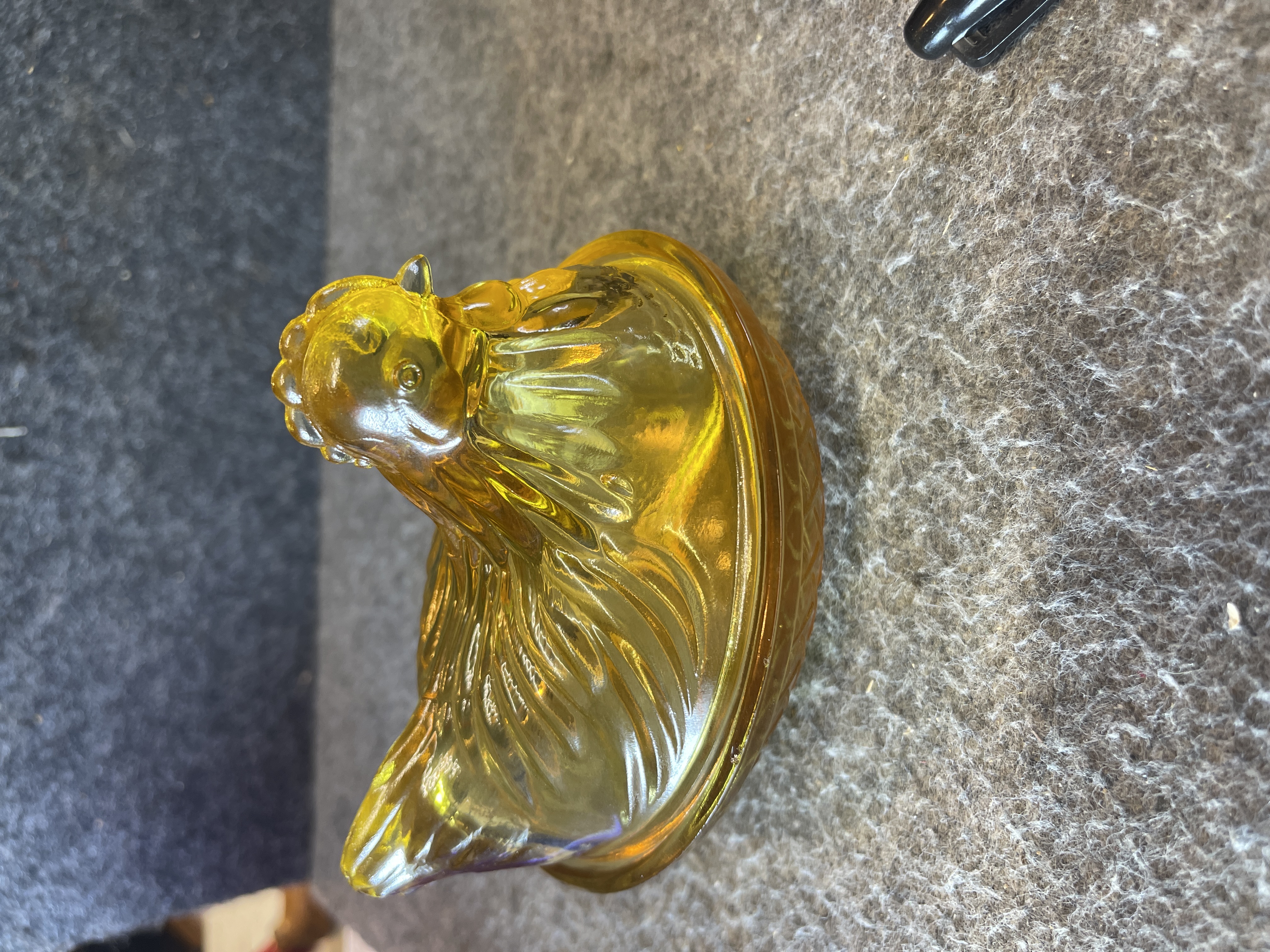 Hazel Atlas Amber Glass Miniature Hen on Nest Covered Dish