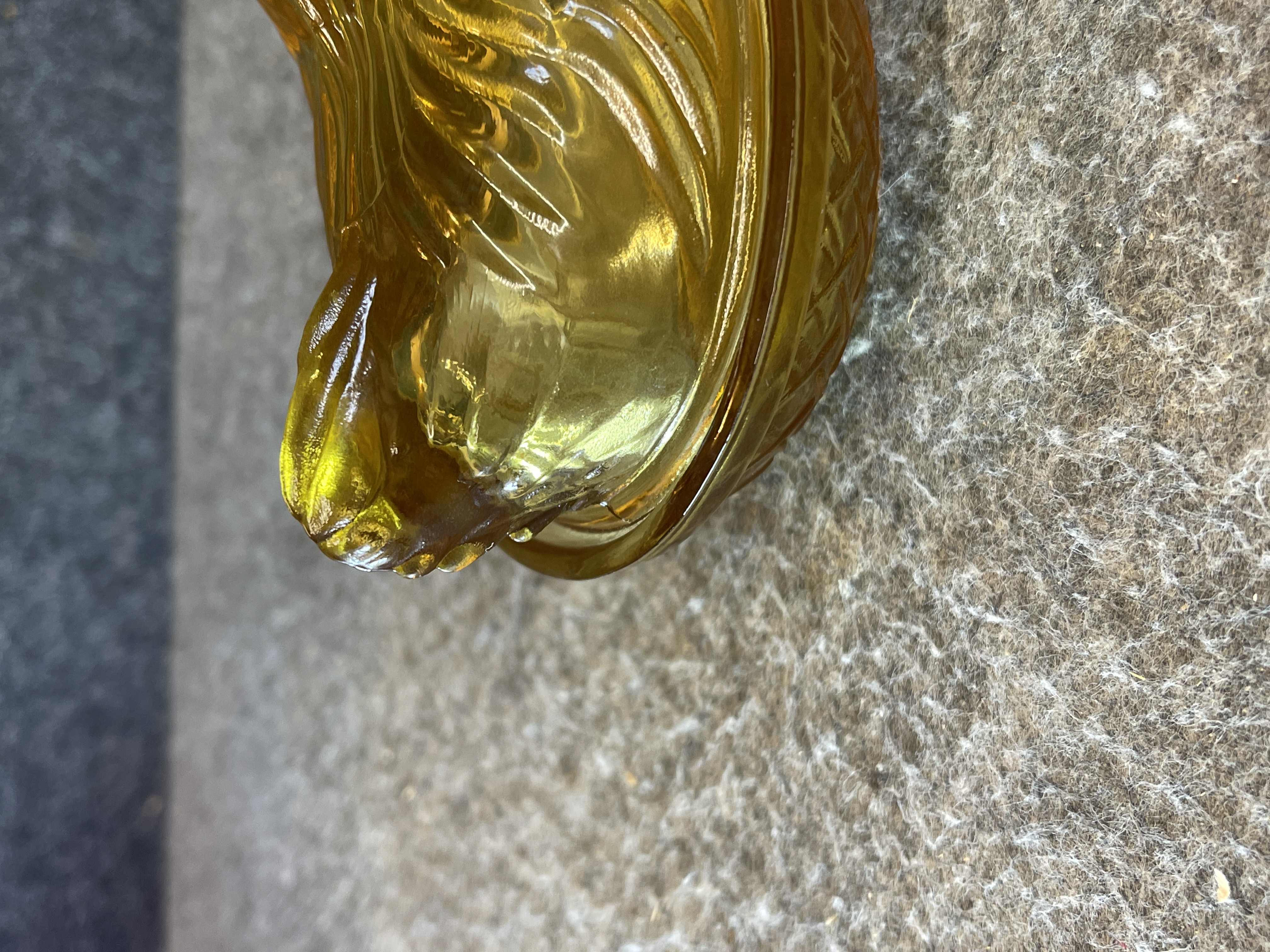 Hazel Atlas Amber Glass Miniature Hen on Nest Covered Dish