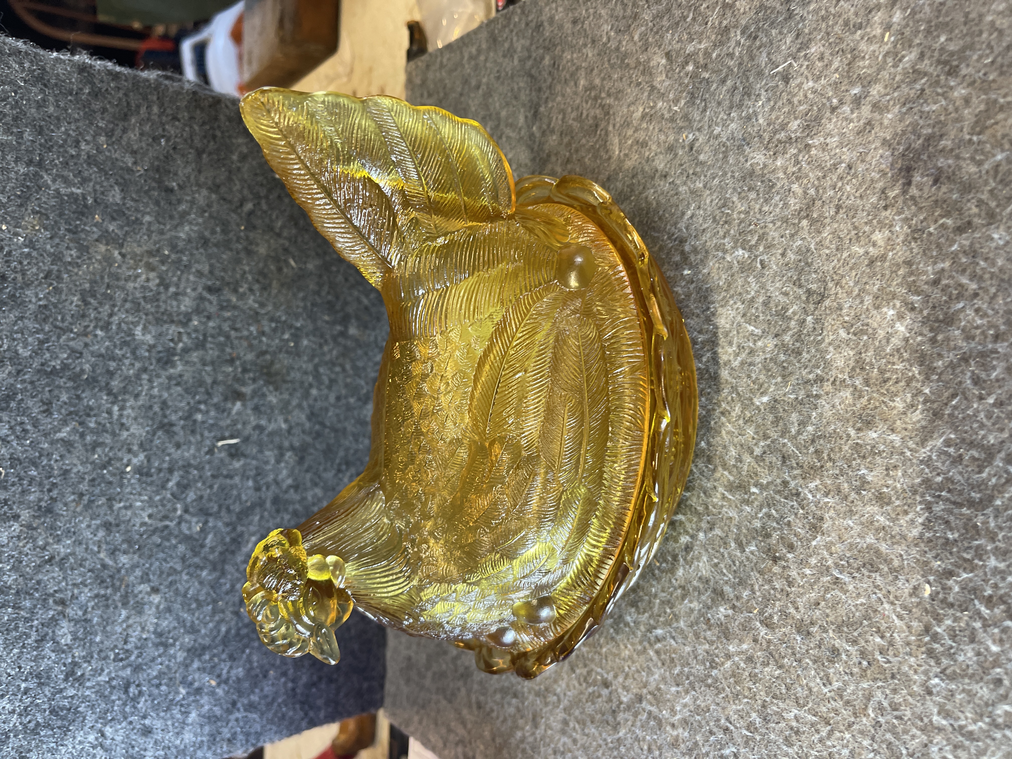 Hen on Nest Amber Pressed Glass Covered Dish