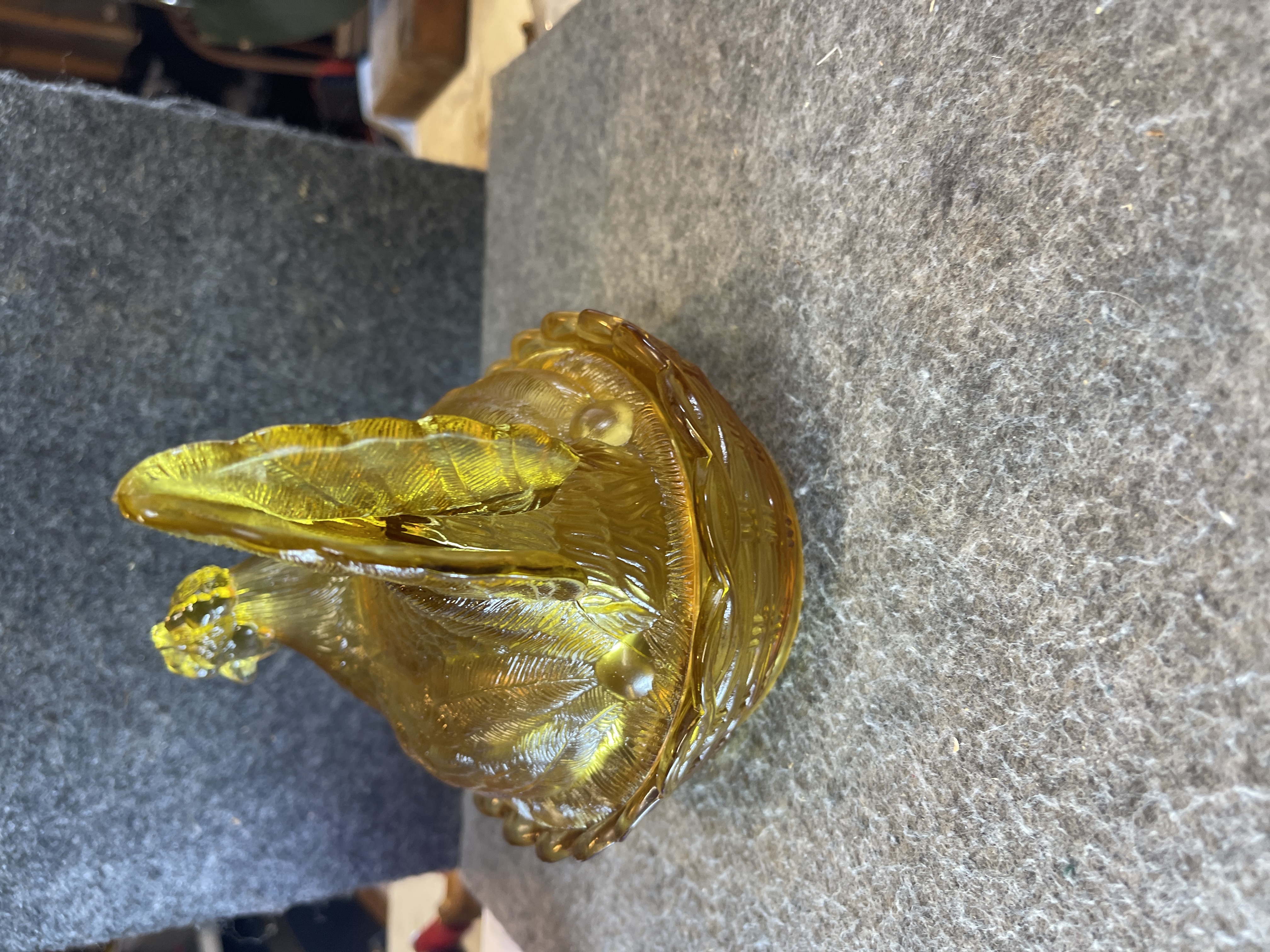 Hen on Nest Amber Pressed Glass Covered Dish
