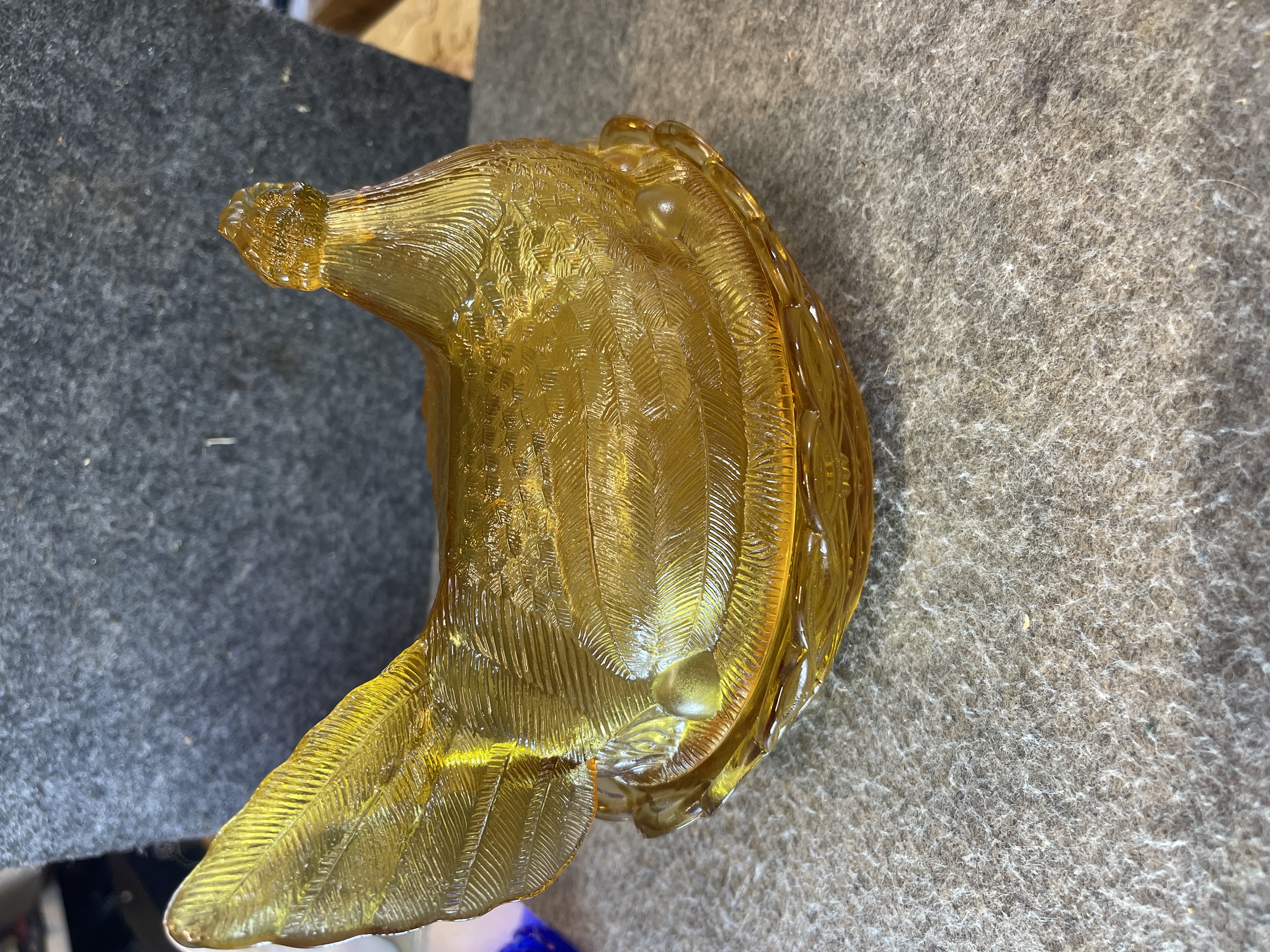 Hen on Nest Amber Pressed Glass Covered Dish