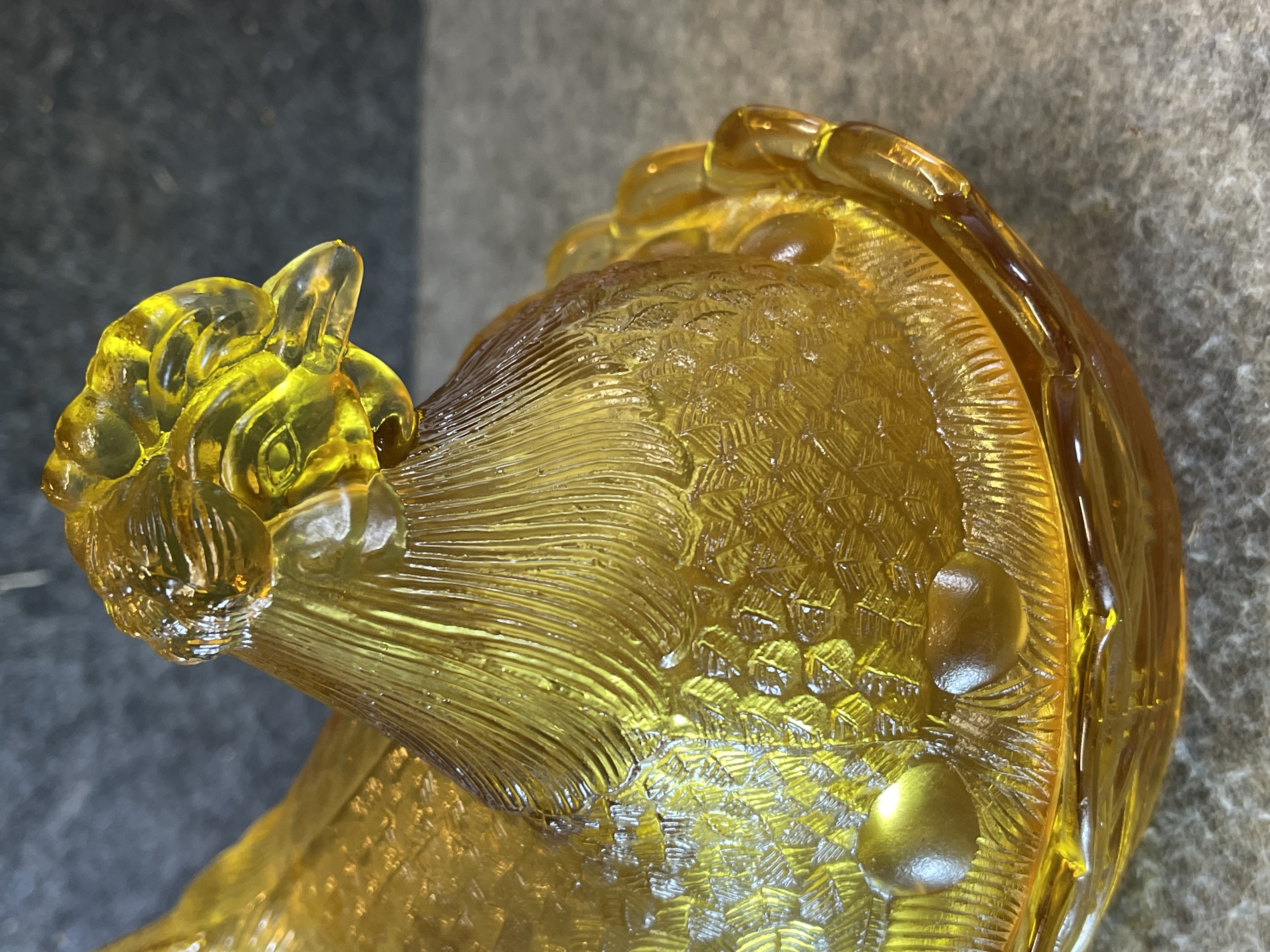 Hen on Nest Amber Pressed Glass Covered Dish