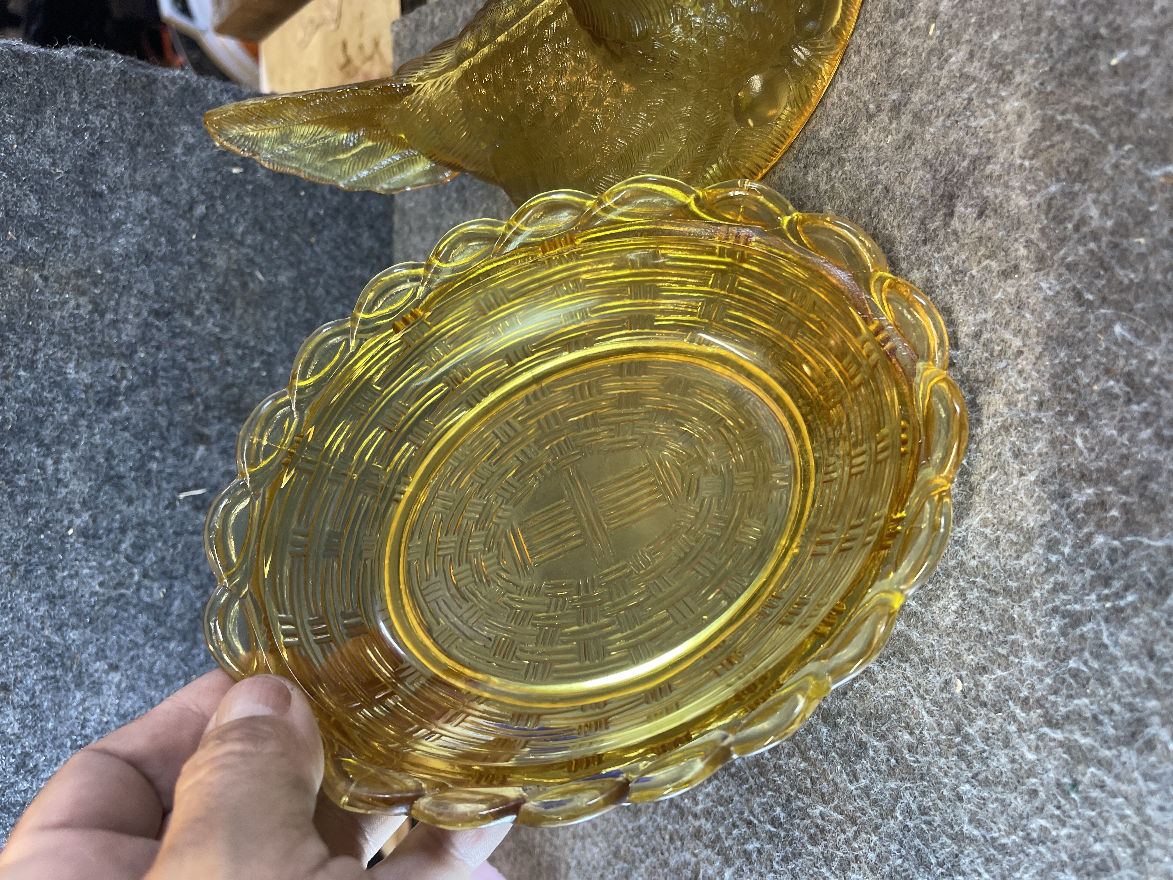 Hen on Nest Amber Pressed Glass Covered Dish