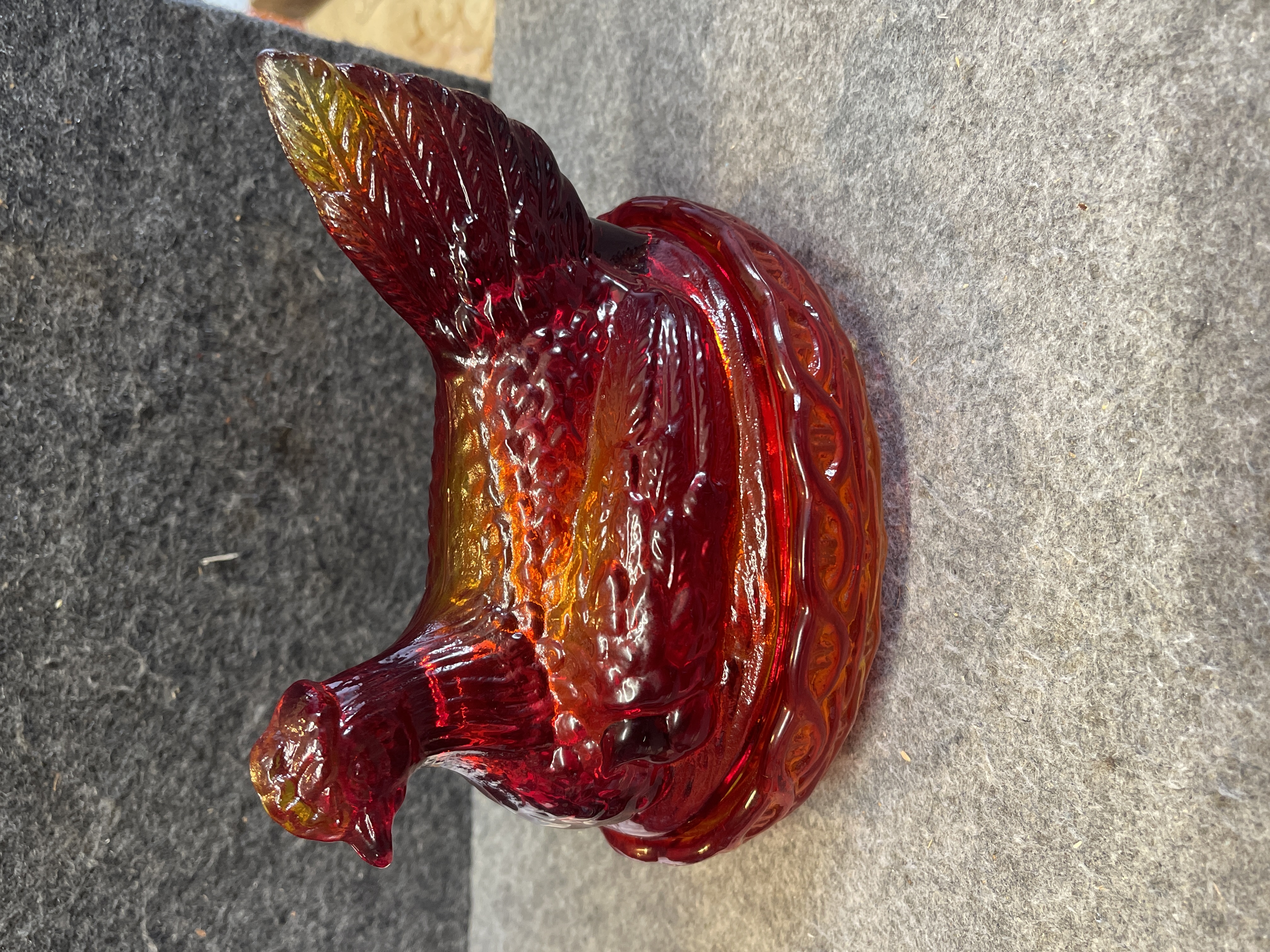 Vintage L.E. Smith Amberina Glass Hen on Nest Lidded Dish