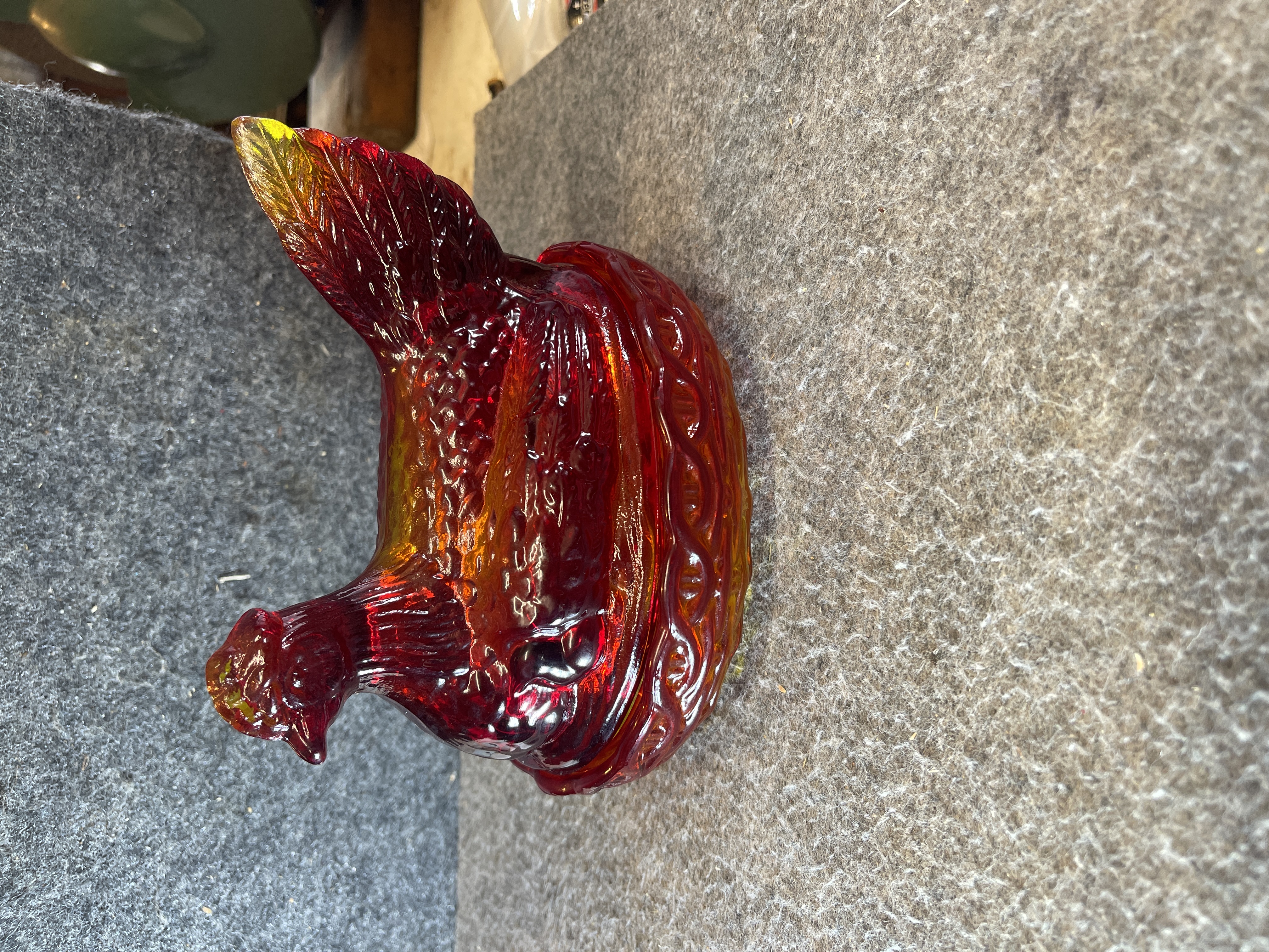 Vintage L.E. Smith Amberina Glass Hen on Nest Lidded Dish