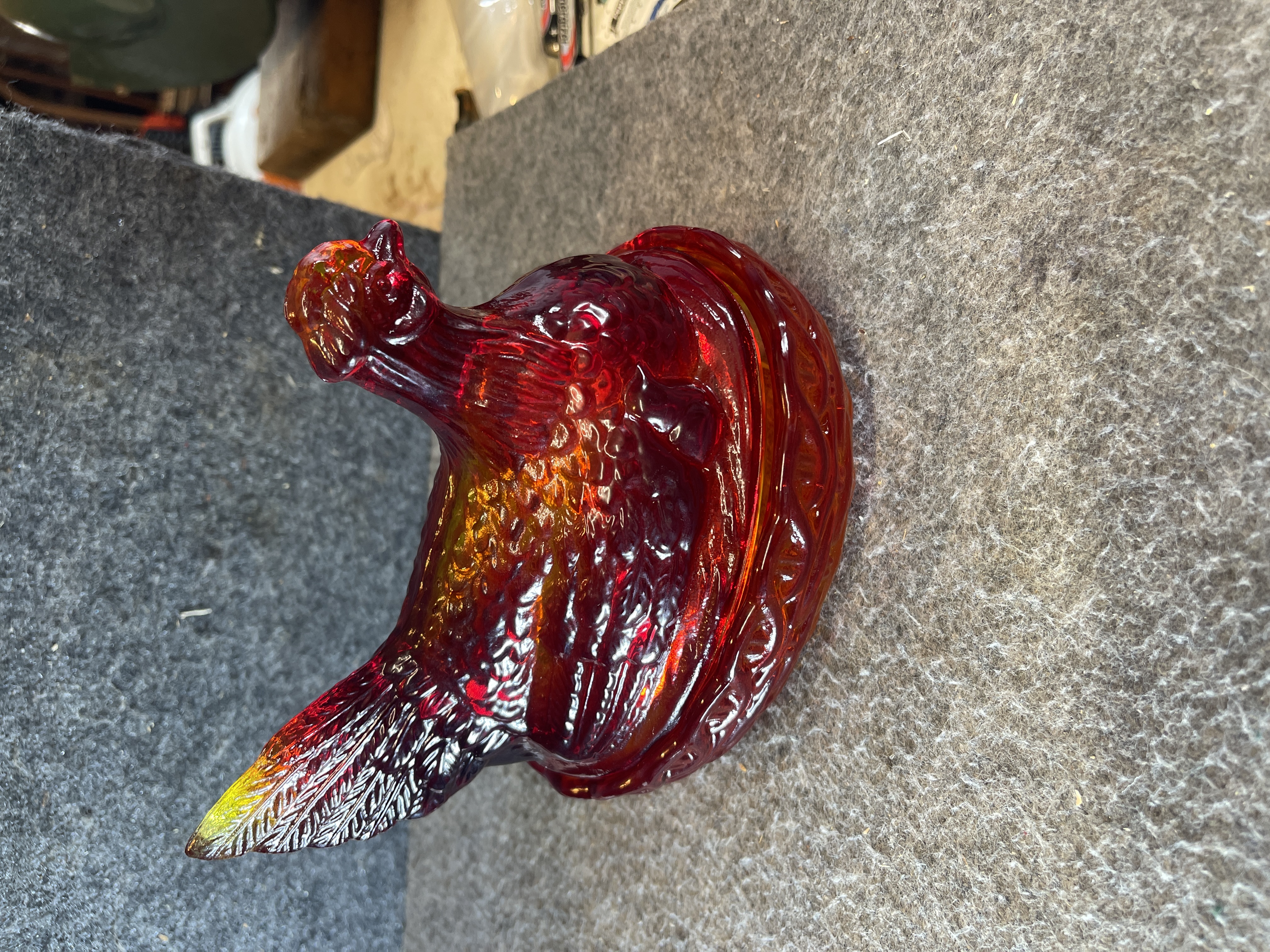 Vintage L.E. Smith Amberina Glass Hen on Nest Lidded Dish