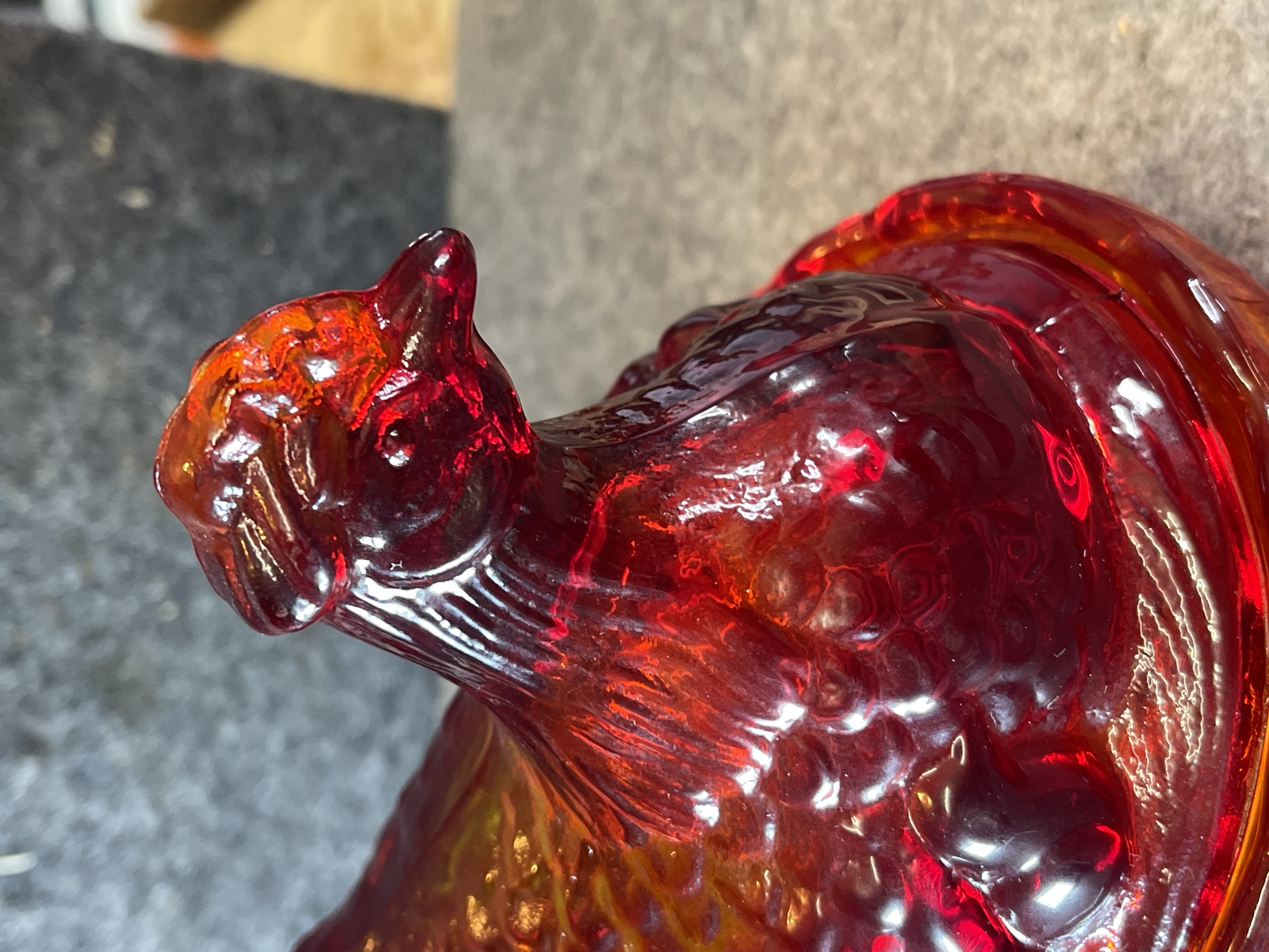 Vintage L.E. Smith Amberina Glass Hen on Nest Lidded Dish