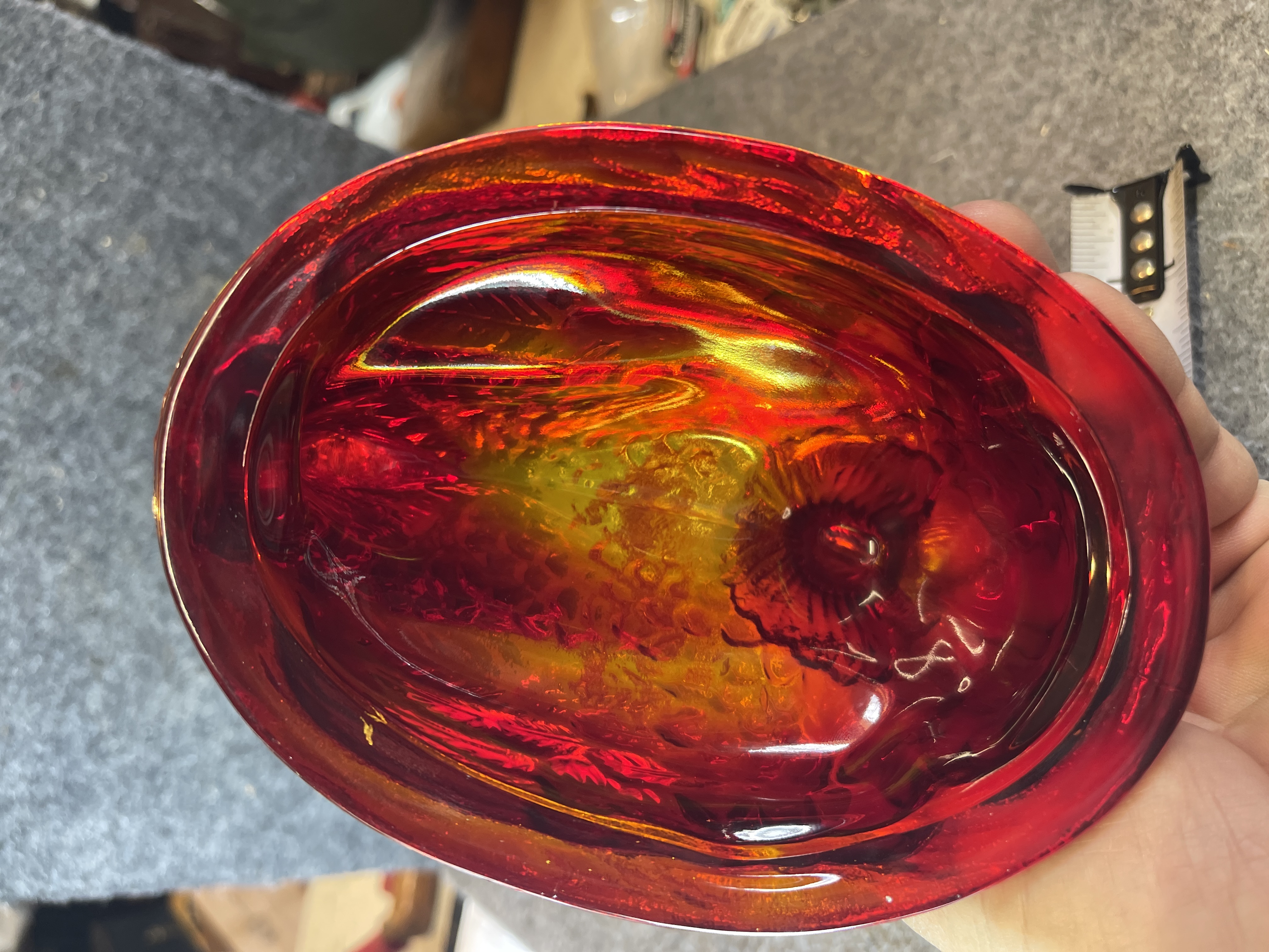 Vintage L.E. Smith Amberina Glass Hen on Nest Lidded Dish