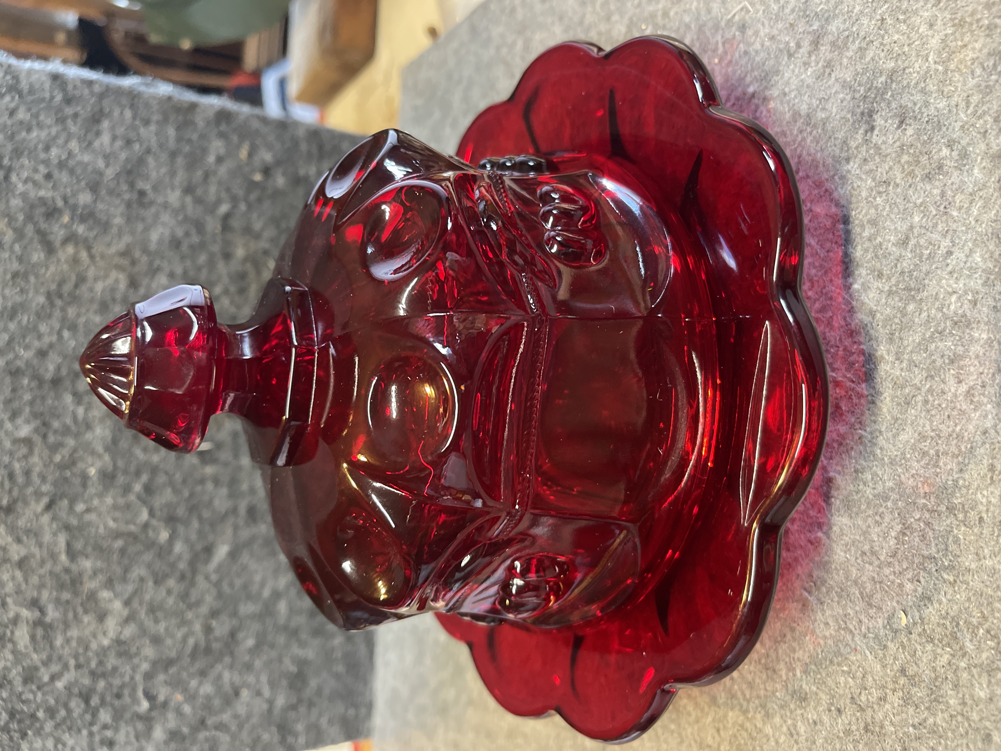 L.G. Wright Ruby Red Glass Cherry and Panel Covered Butter Dish