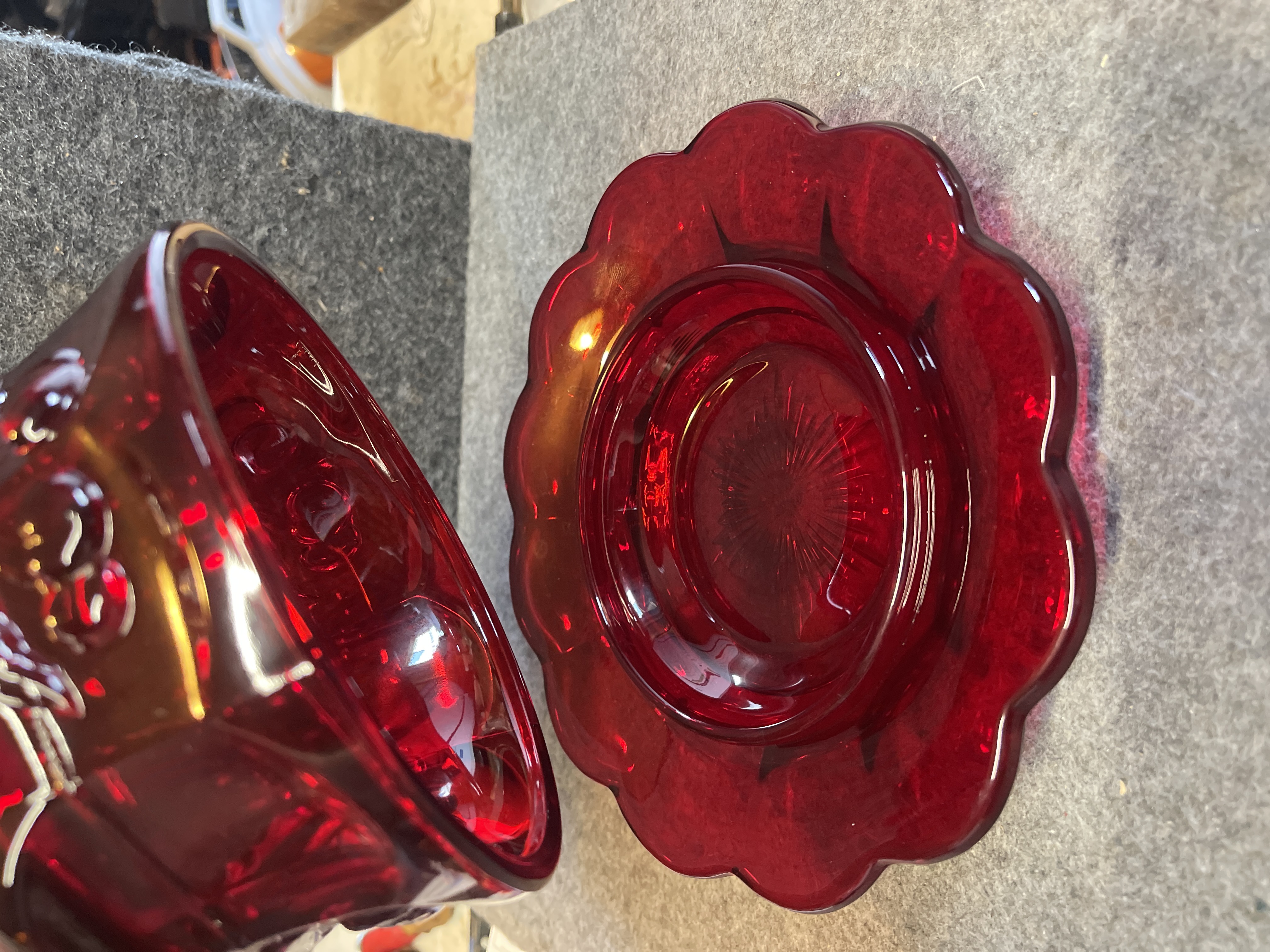 L.G. Wright Ruby Red Glass Cherry and Panel Covered Butter Dish