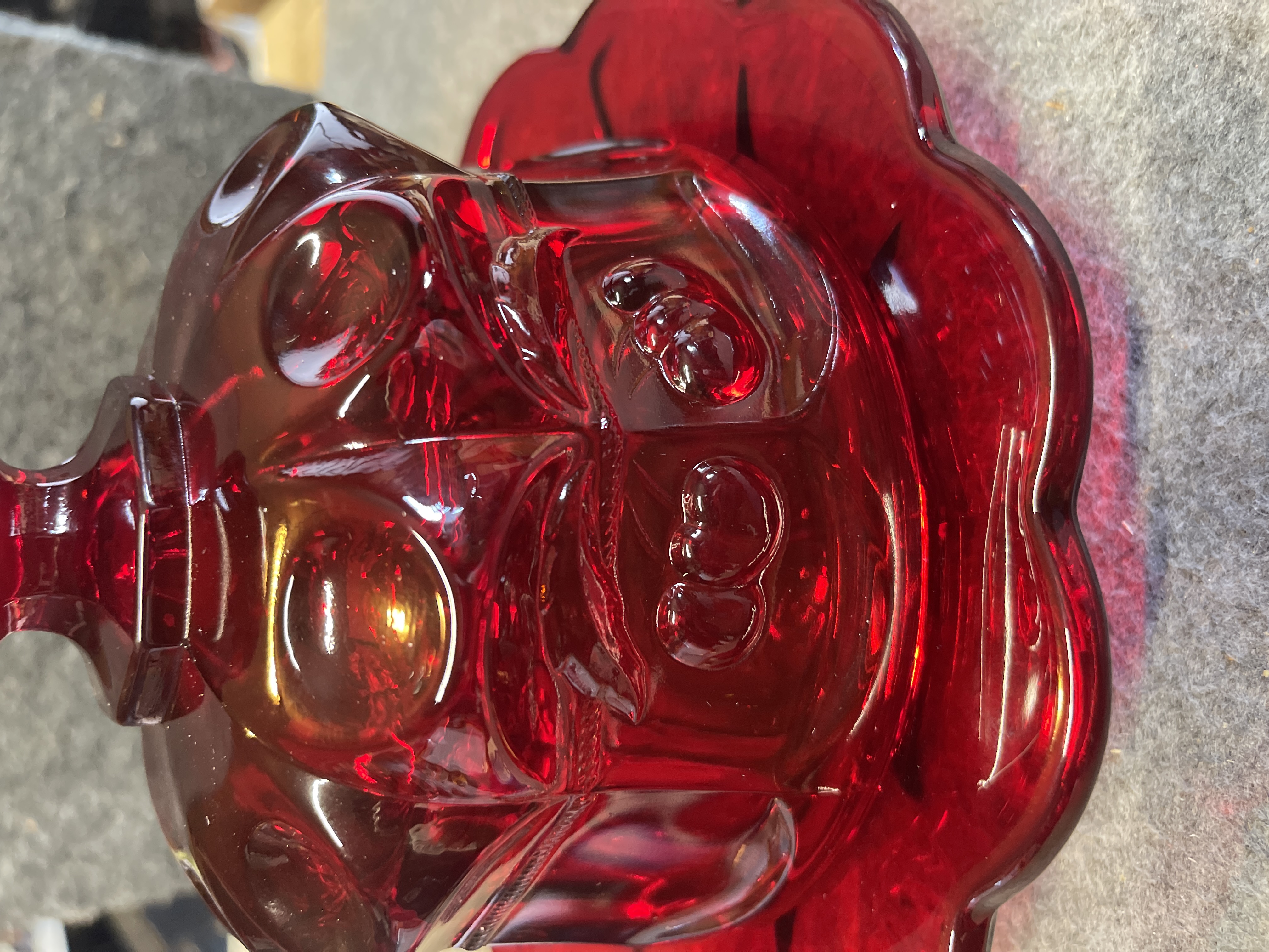 L.G. Wright Ruby Red Glass Cherry and Panel Covered Butter Dish