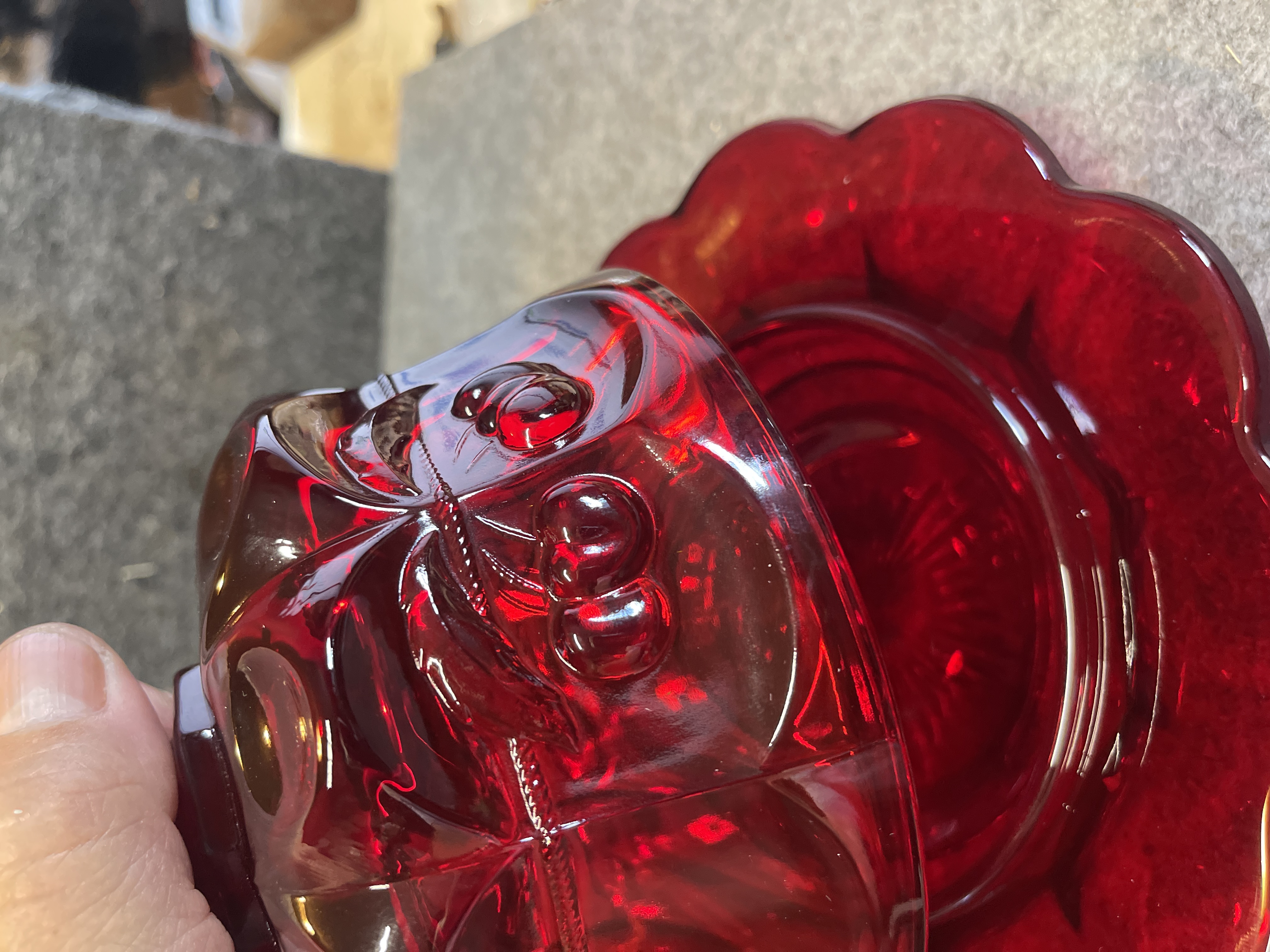 L.G. Wright Ruby Red Glass Cherry and Panel Covered Butter Dish