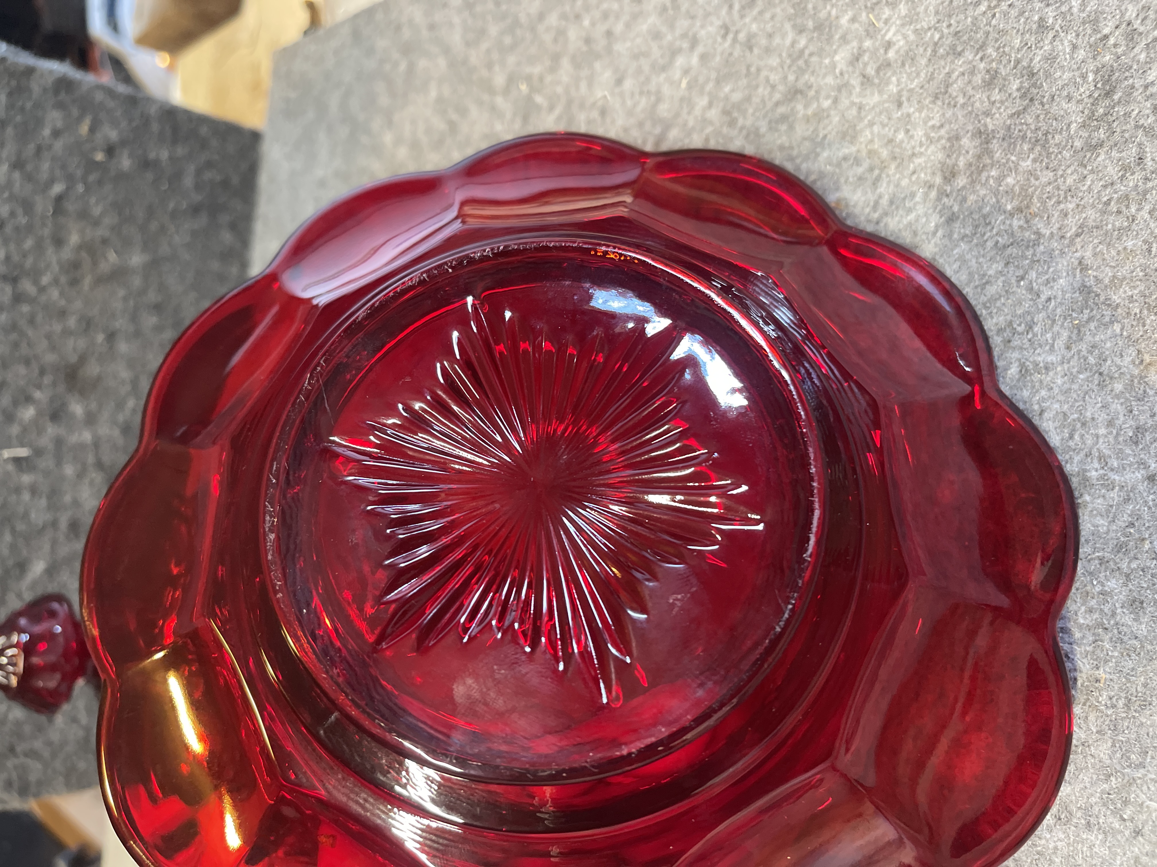 L.G. Wright Ruby Red Glass Cherry and Panel Covered Butter Dish