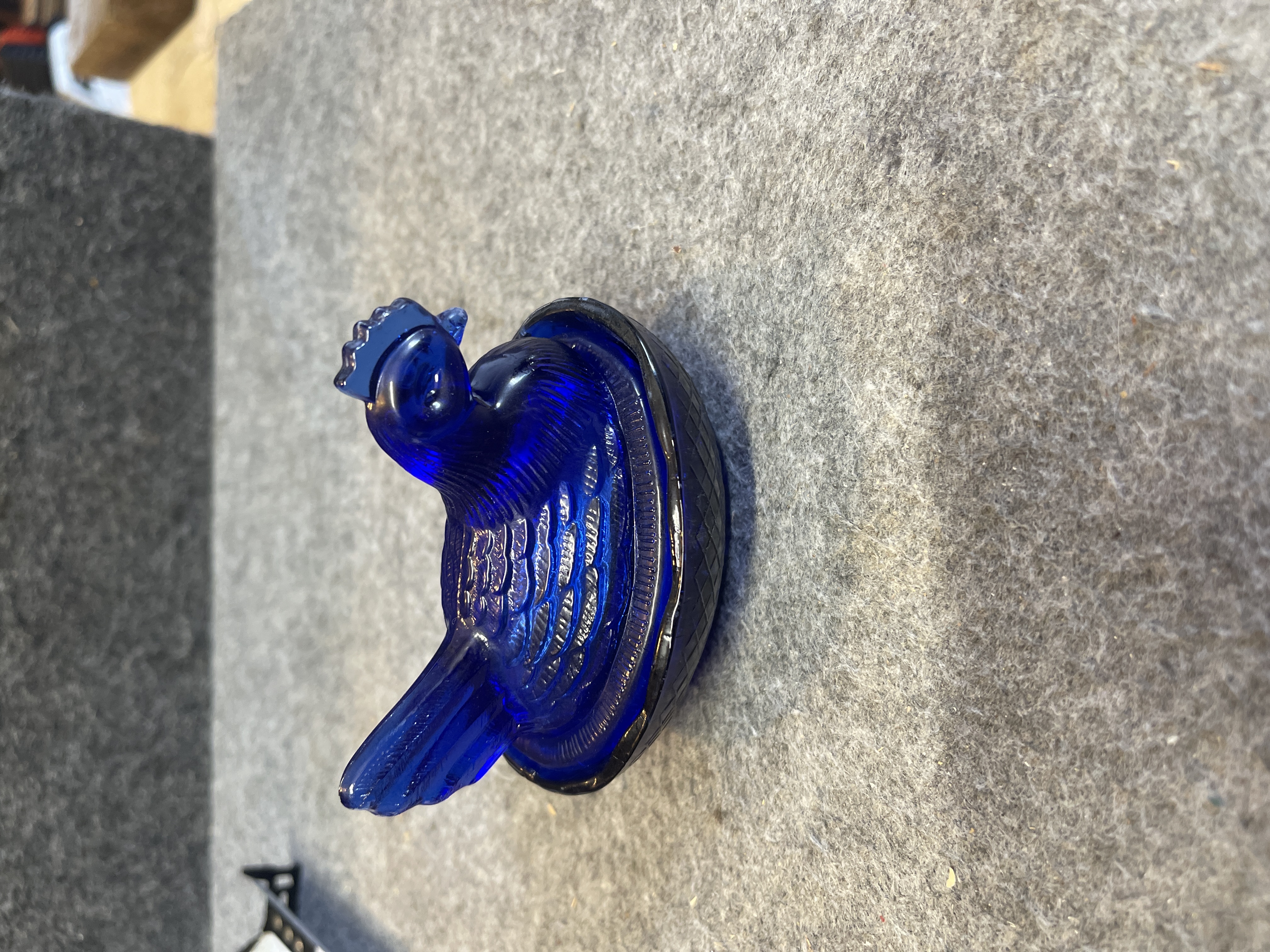 Viking Glass Cobalt Blue Miniature Hen on Nest Covered Dish