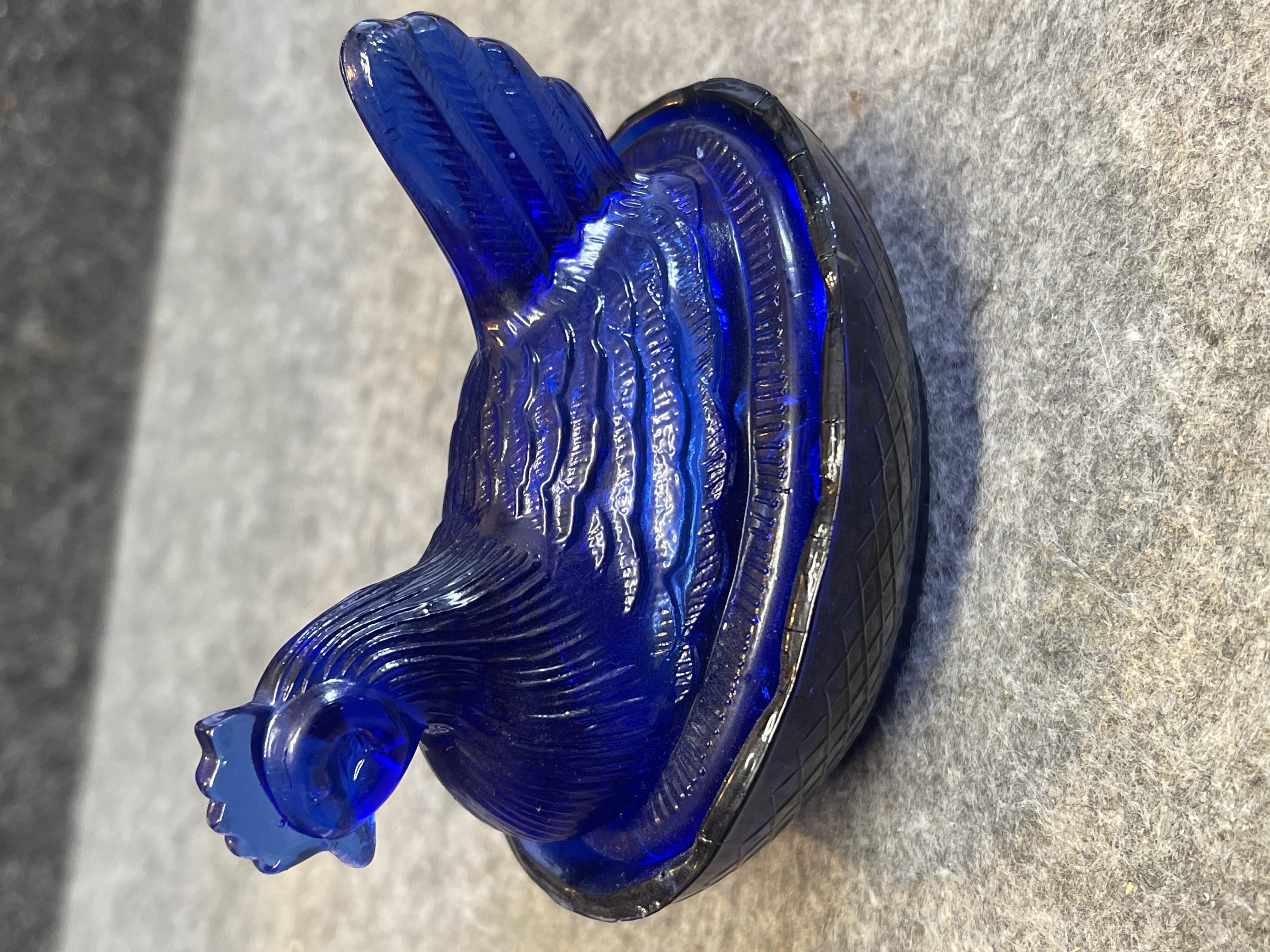 Viking Glass Cobalt Blue Miniature Hen on Nest Covered Dish