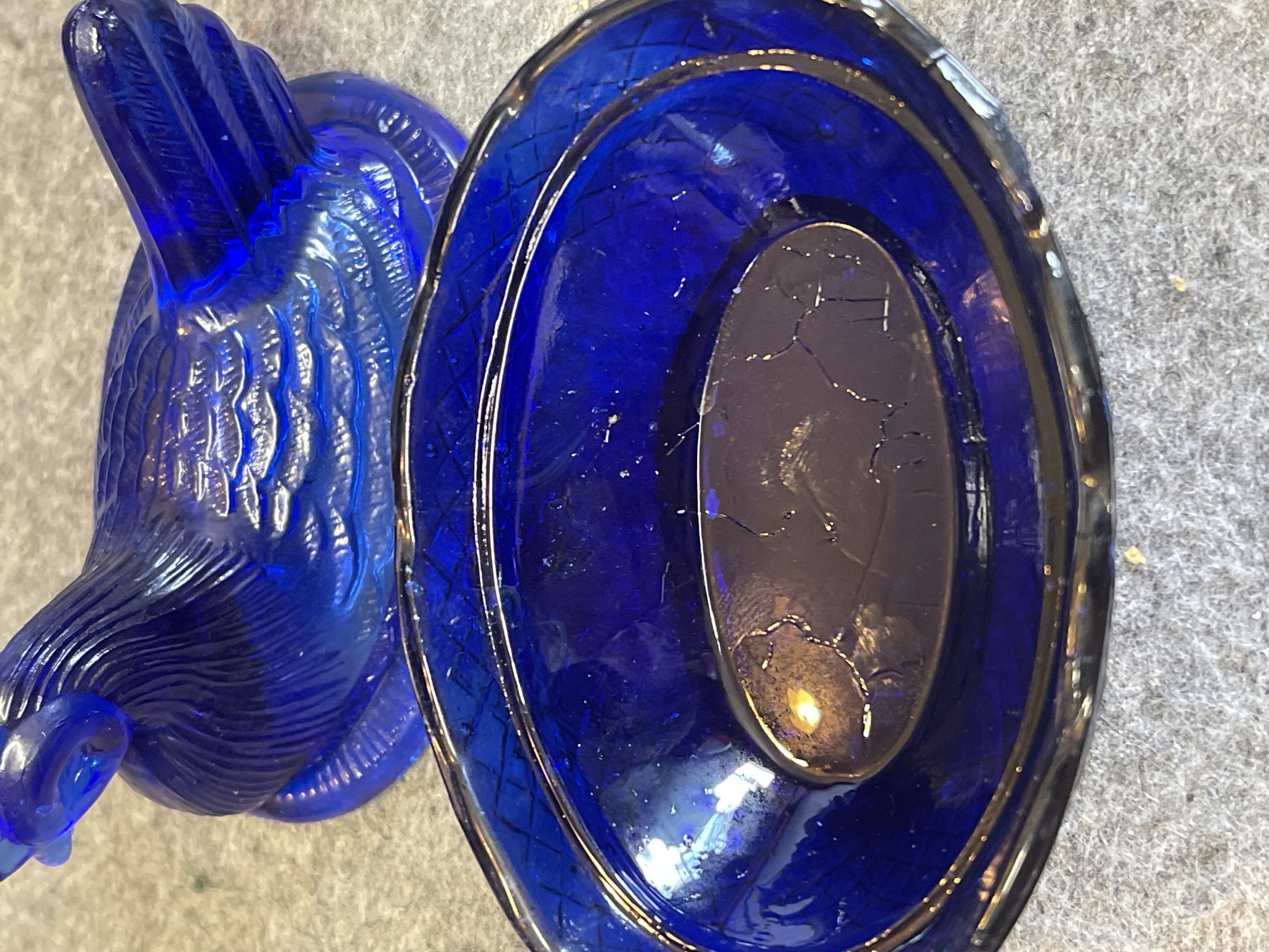 Viking Glass Cobalt Blue Miniature Hen on Nest Covered Dish