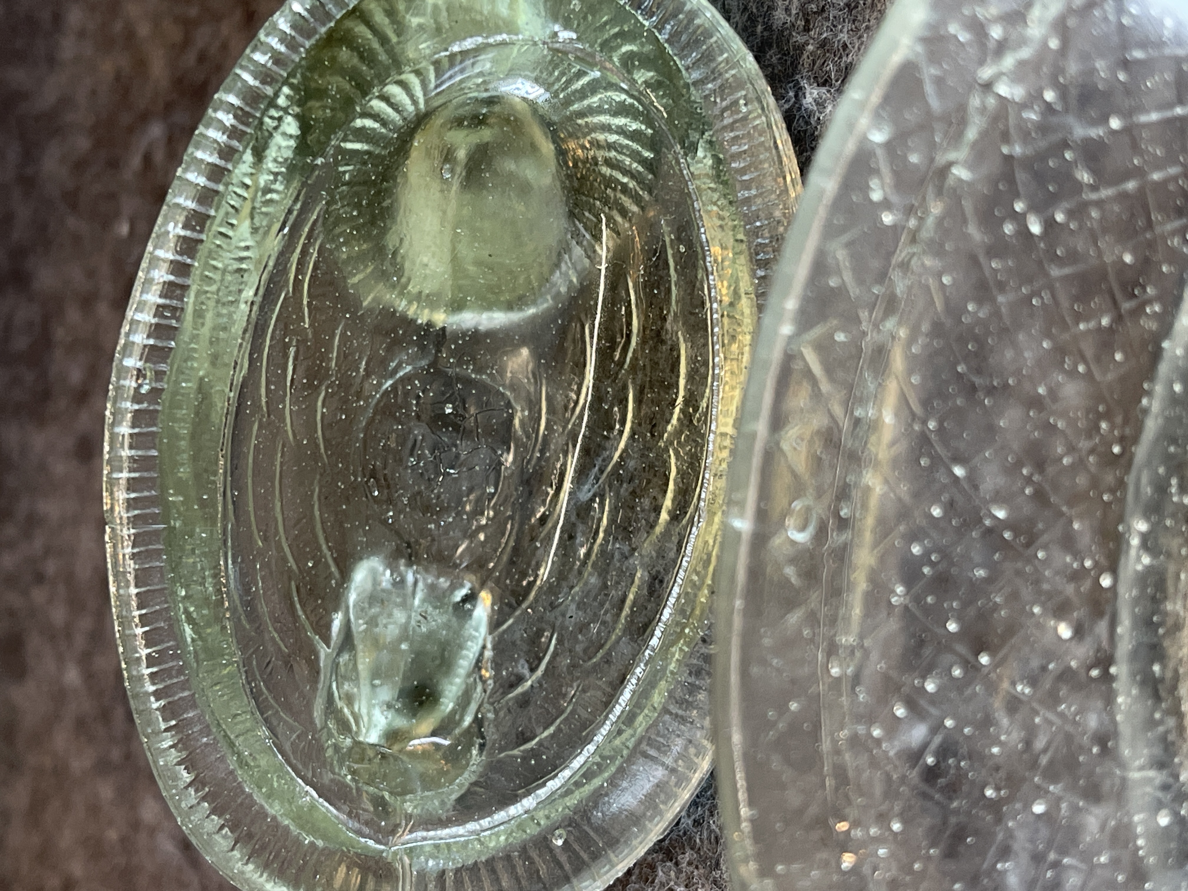 Miniature Pressed Glass Hen on Nest Covered Dish in Pale Yellow-Green