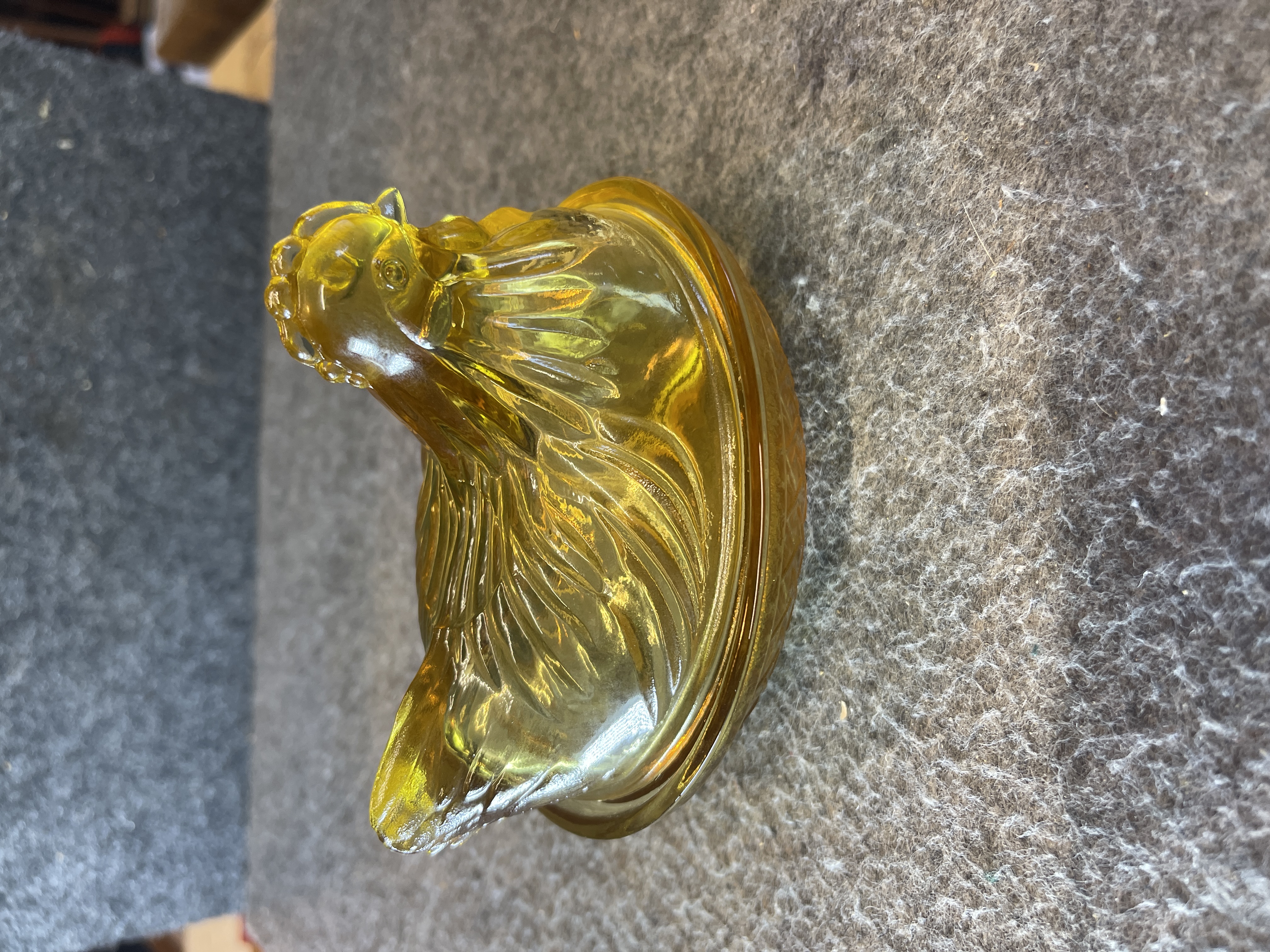 Vintage Miniature Amber Pressed Glass Hen-on-Nest Lid