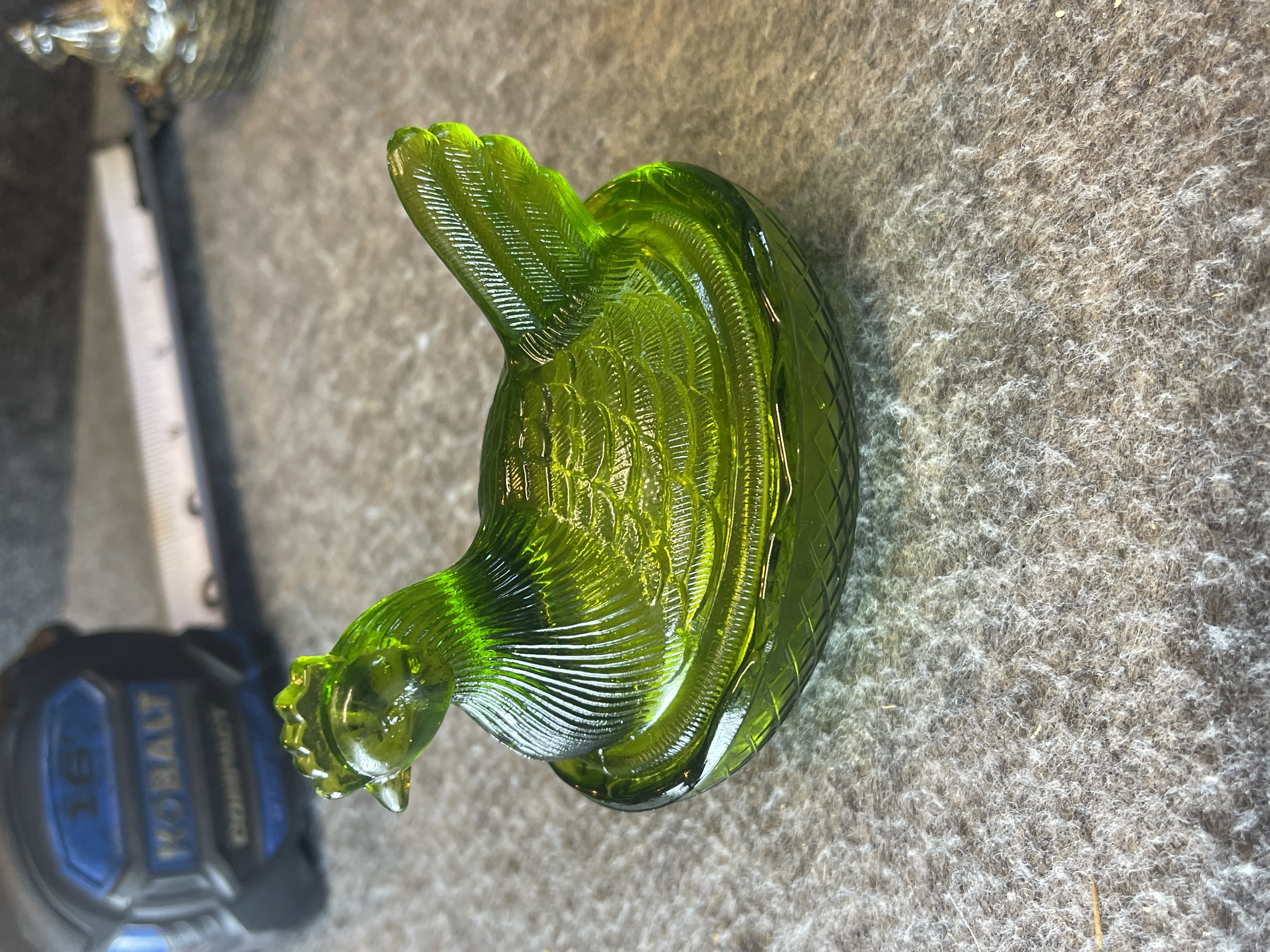 Imperial Glass Emerald Green Miniature Hen on Nest Covered Dish