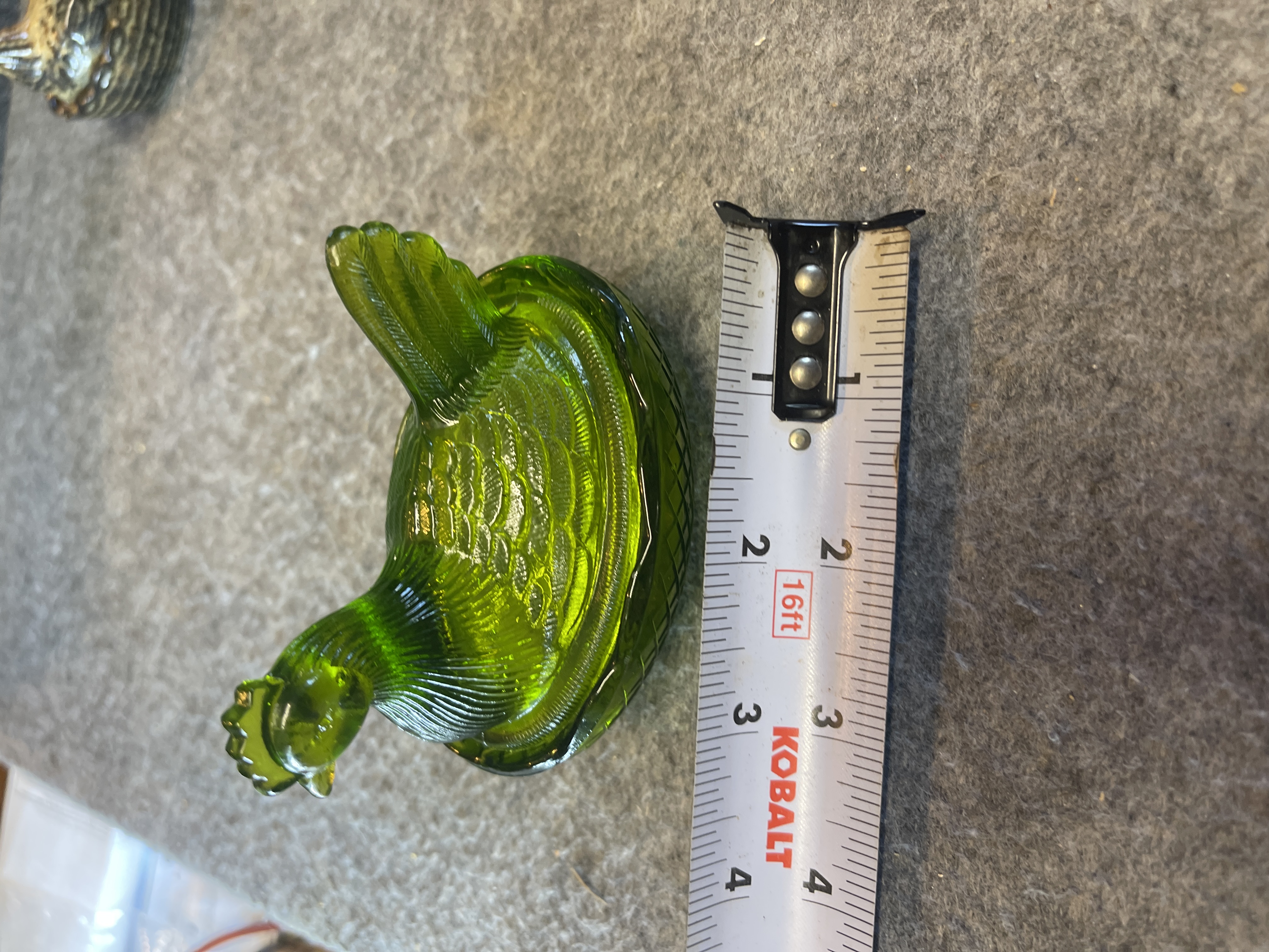 Imperial Glass Emerald Green Miniature Hen on Nest Covered Dish