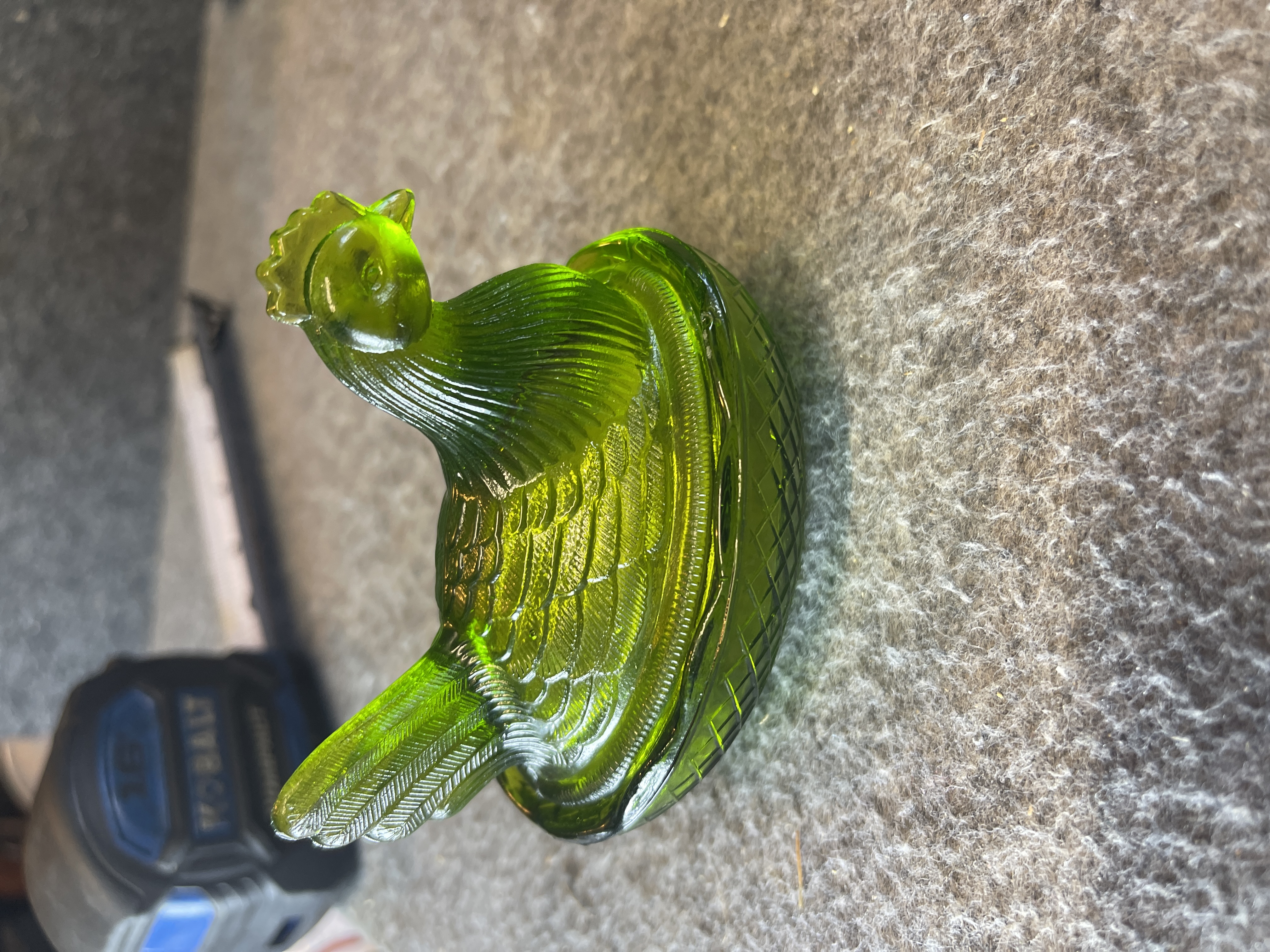 Imperial Glass Emerald Green Miniature Hen on Nest Covered Dish