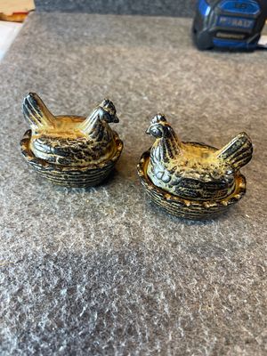 A Pair of PWF Japan Miniature Ceramic Hen on Nest Lidded Boxes. A pair of miniature lidded boxes 