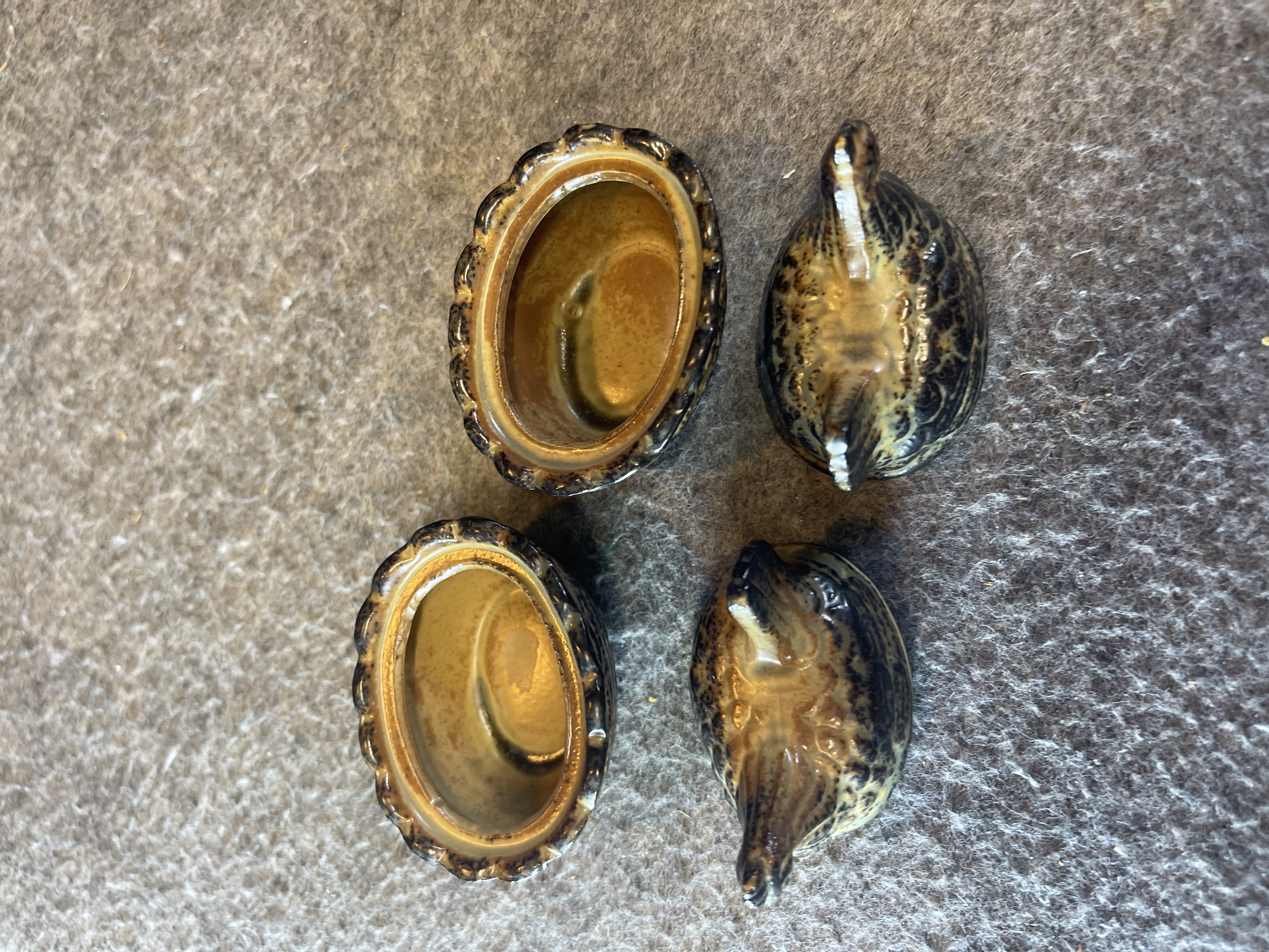 A Pair of PWF Japan Miniature Ceramic Hen on Nest Lidded Boxes