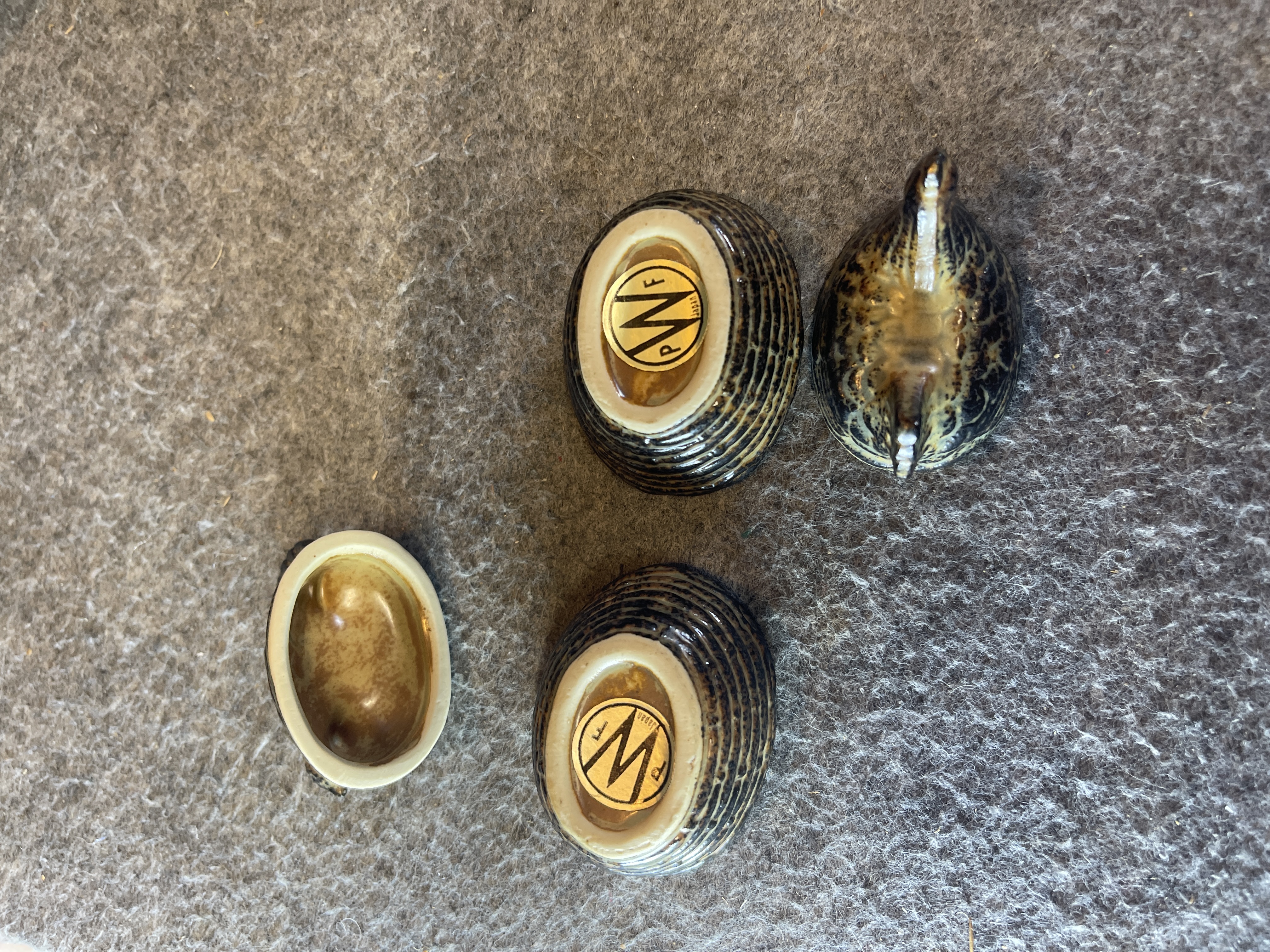 A Pair of PWF Japan Miniature Ceramic Hen on Nest Lidded Boxes
