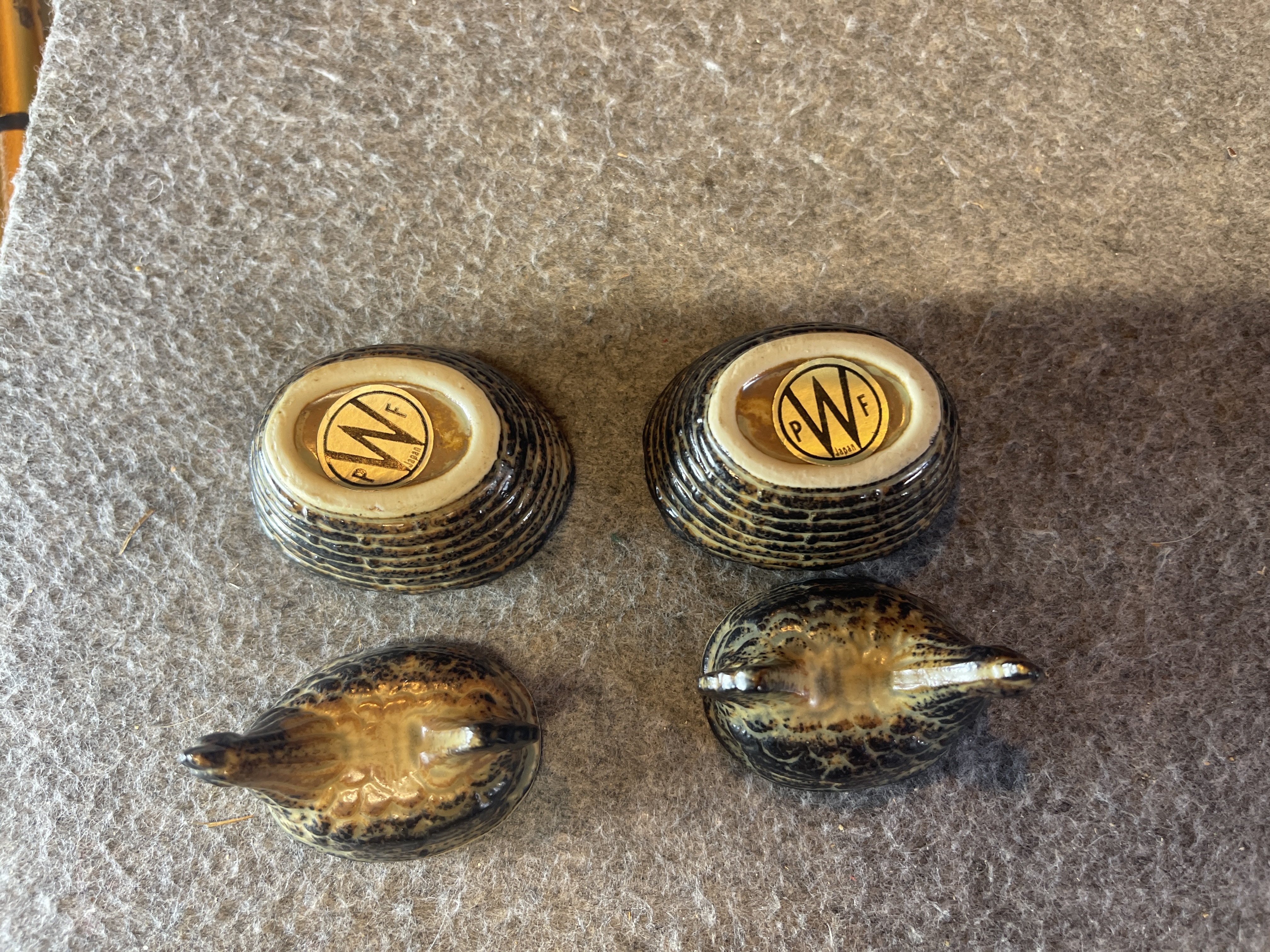 A Pair of PWF Japan Miniature Ceramic Hen on Nest Lidded Boxes