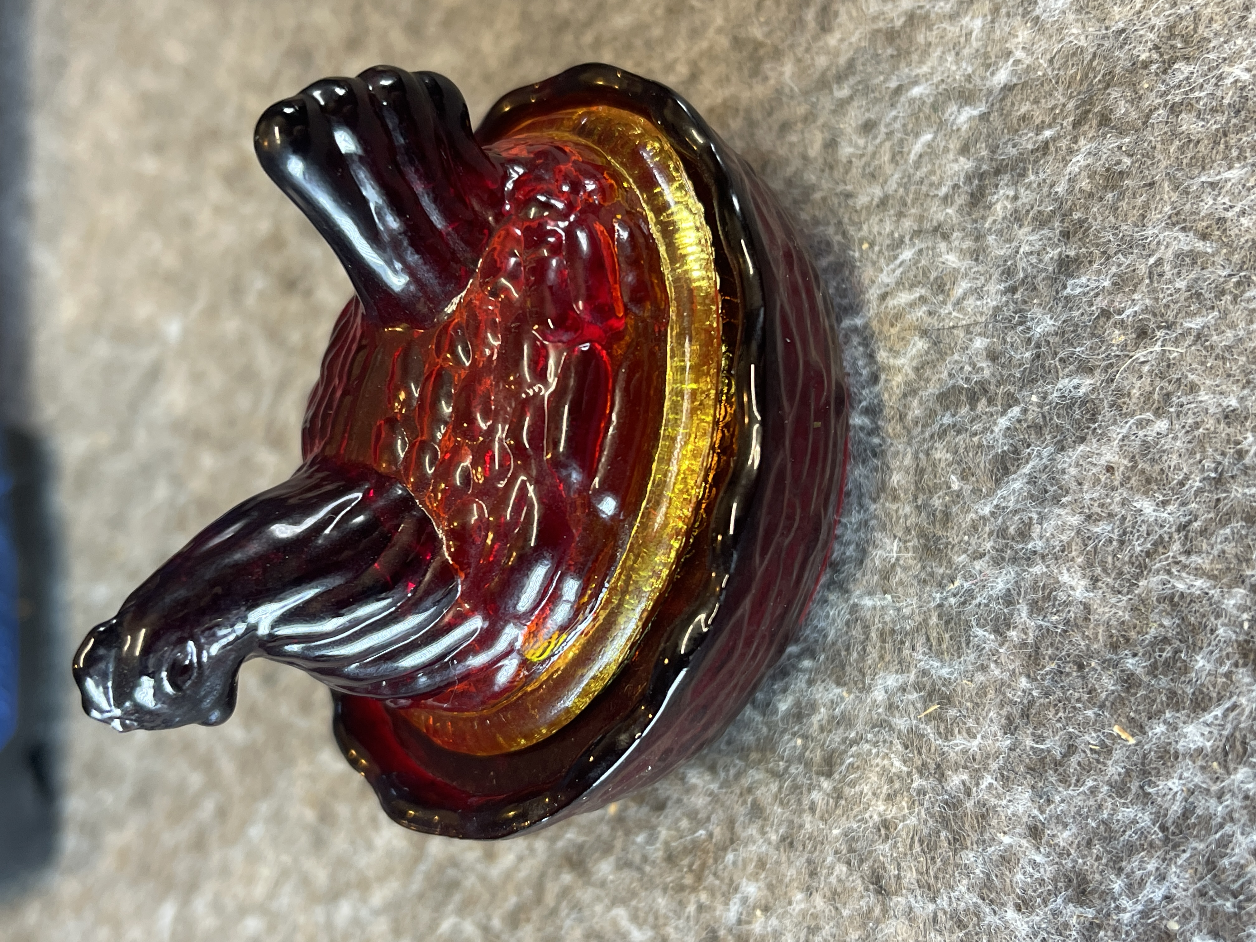 Viking Amberina Glass Miniature Turkey on Nest