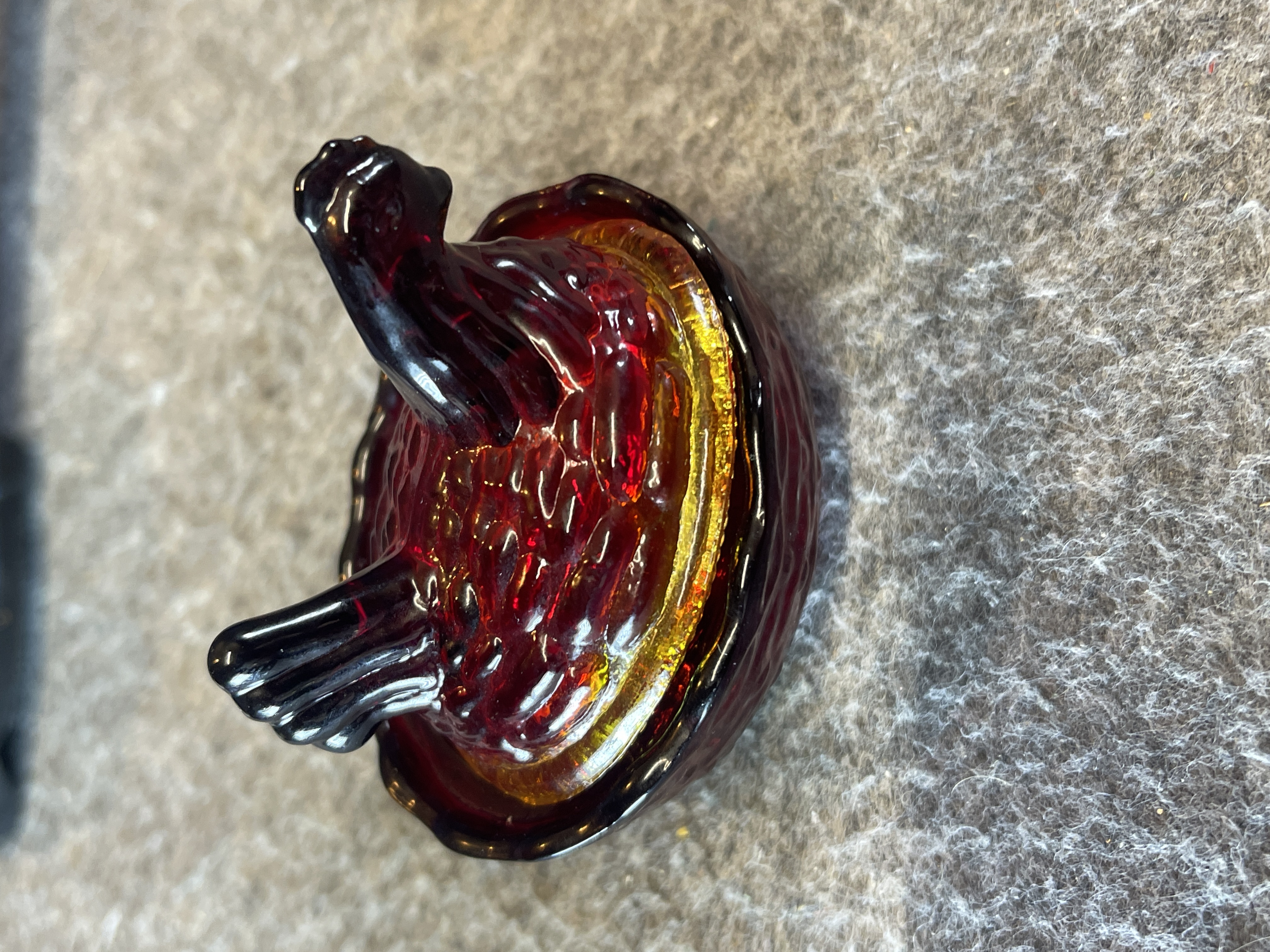 Viking Amberina Glass Miniature Turkey on Nest