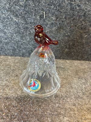 Hofbauer Byrdes Collection Ruby Red Bird Lead Crystal Bell. A decorative handbell produced by 